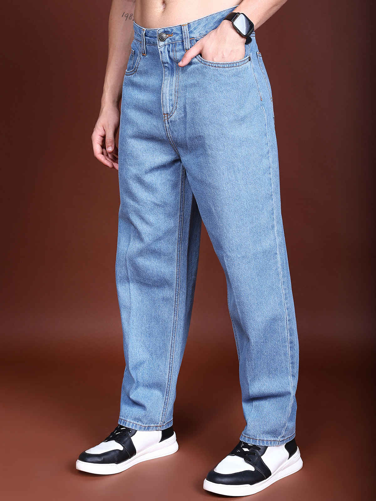 HIGHLANDER Men's Loose Fit Mid-Rise Cotton Jeans | Blue - 34