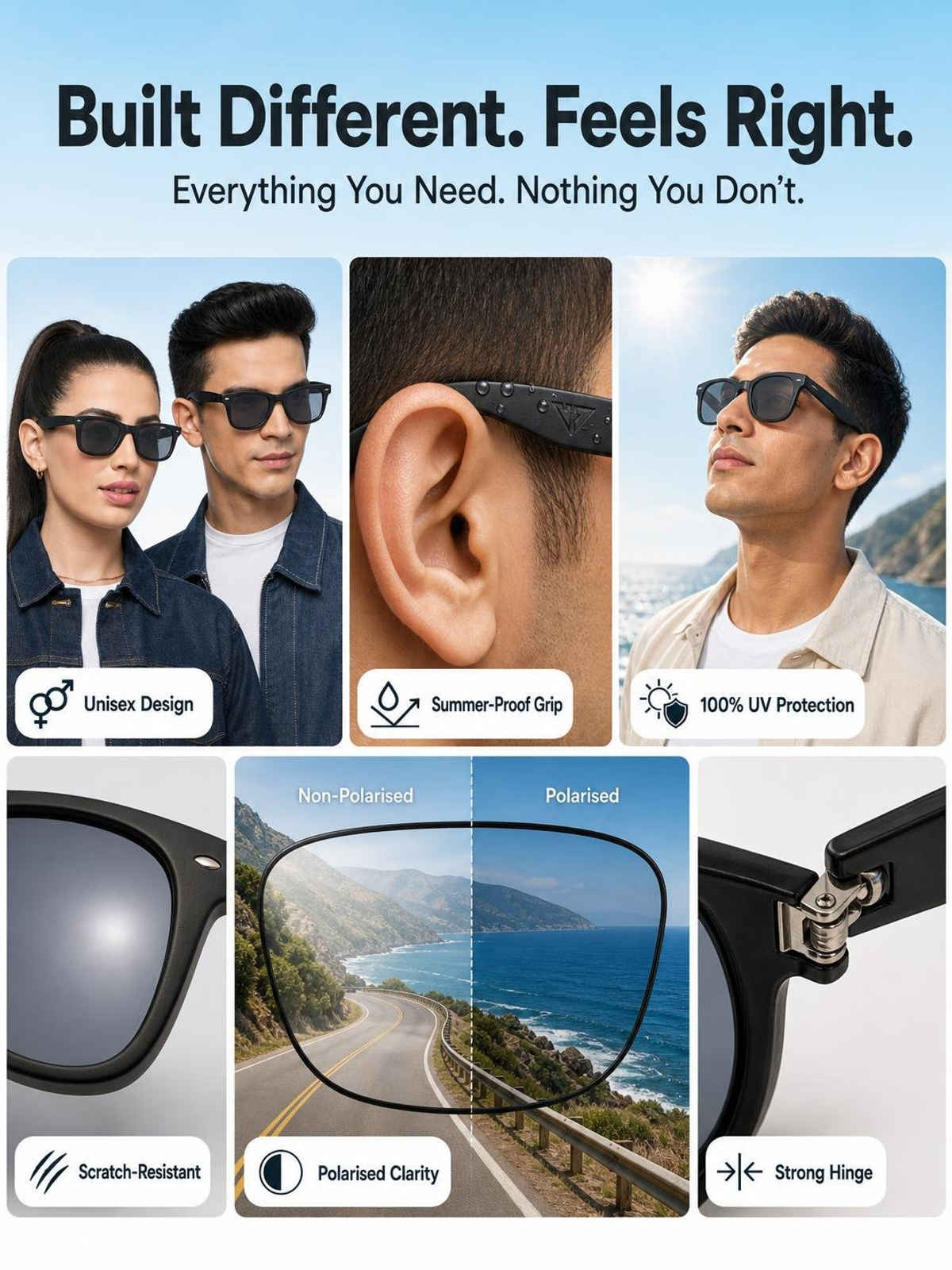 Vincent Chase By Lenskart Unisex Polycarbonate Wayfarer Sunglasses | Black - L