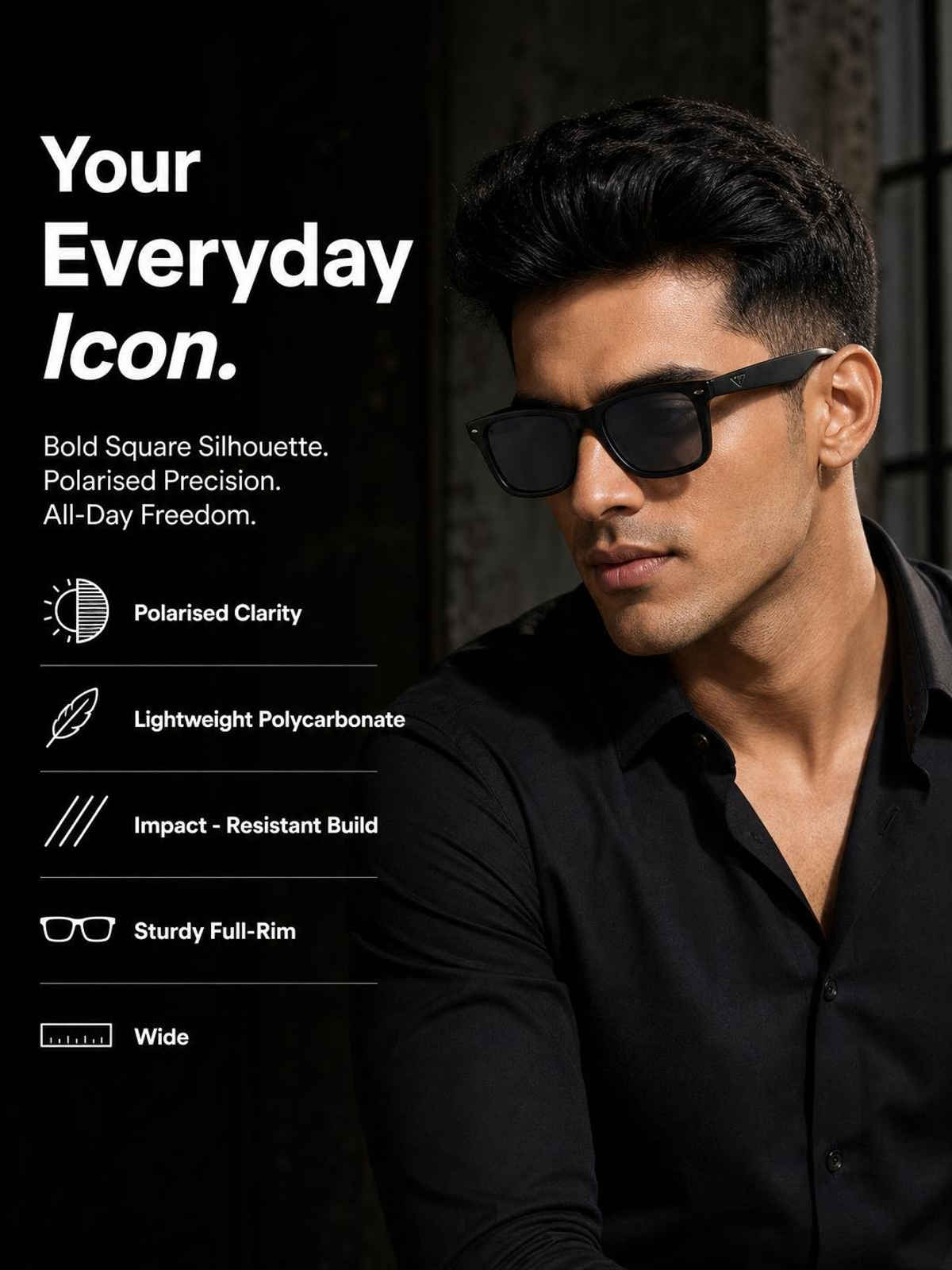 Vincent Chase By Lenskart Unisex Polycarbonate Wayfarer Sunglasses | Black - L
