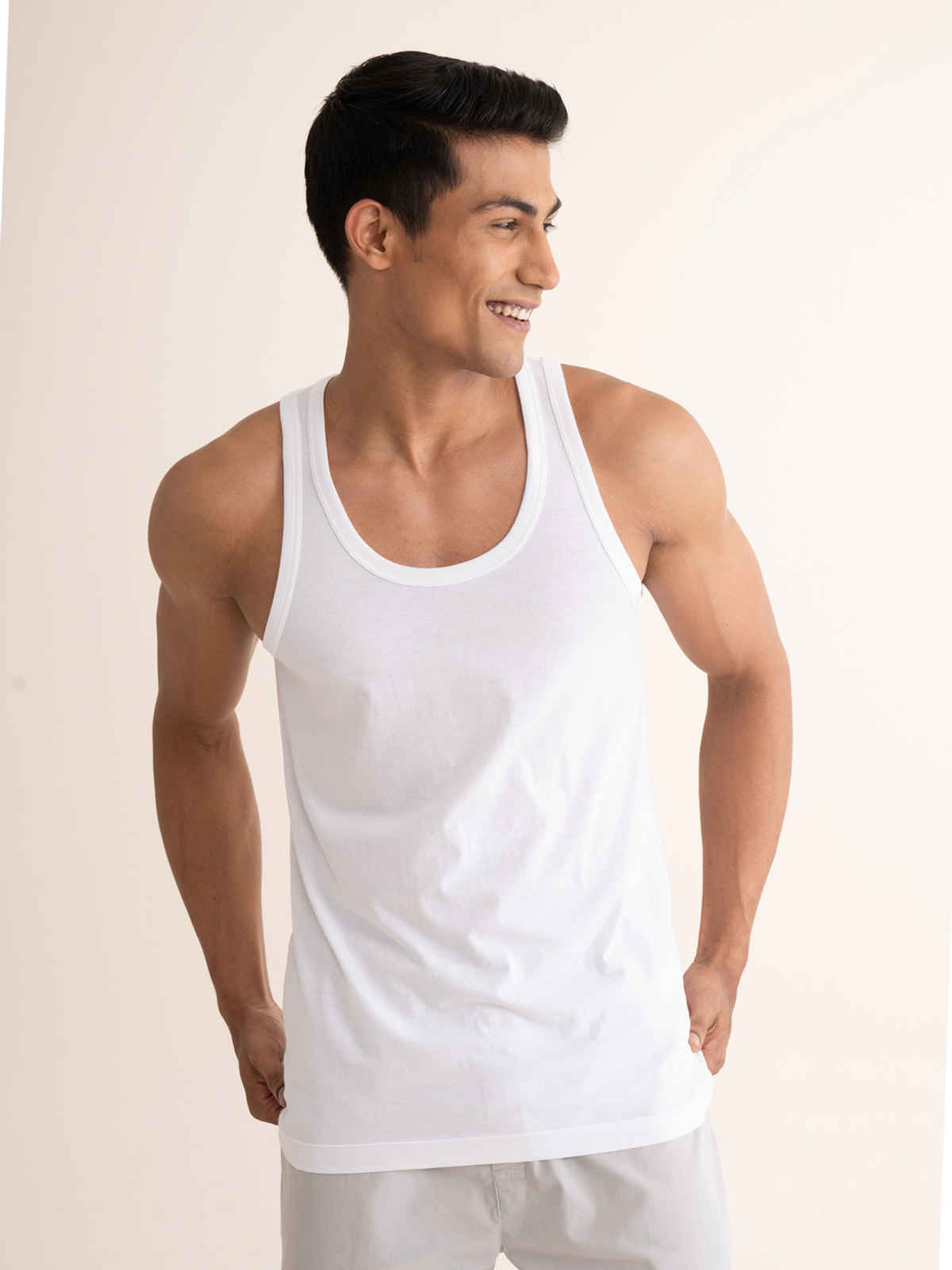 DaMENSCH Neo - Cotton Men's Vest | Round Neck | White - S