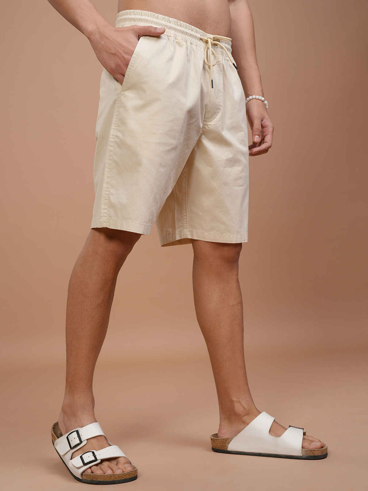 Highlander Men's Solid Regular Fit Shorts | Off White | 32 in