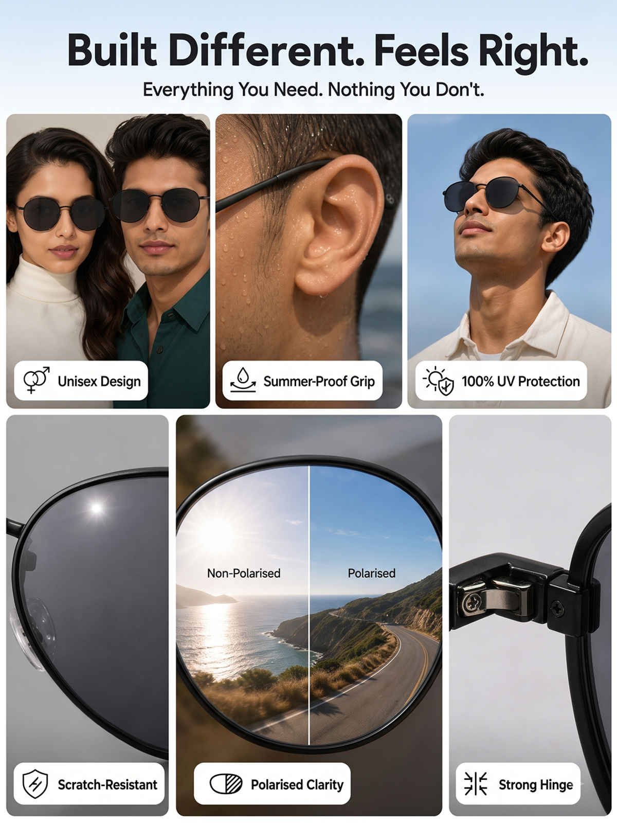 Vincent Chase By Lenskart Polarized & 100% UV Protection Unisex Sunglasses |  Medium 14.3 cm Grey