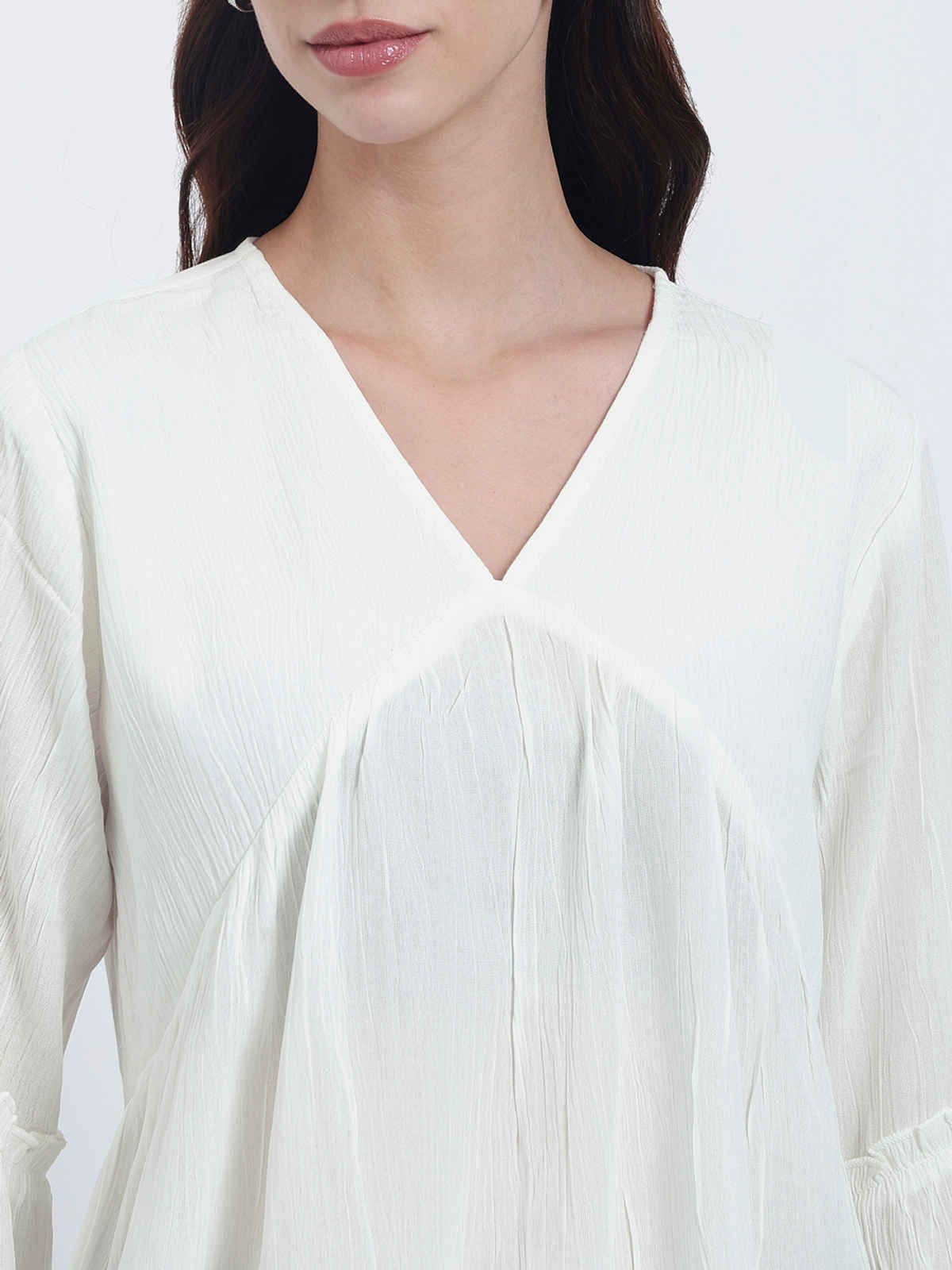 Styli Women's A-Line Top with V-Neck and Bell Sleeves | White - M
