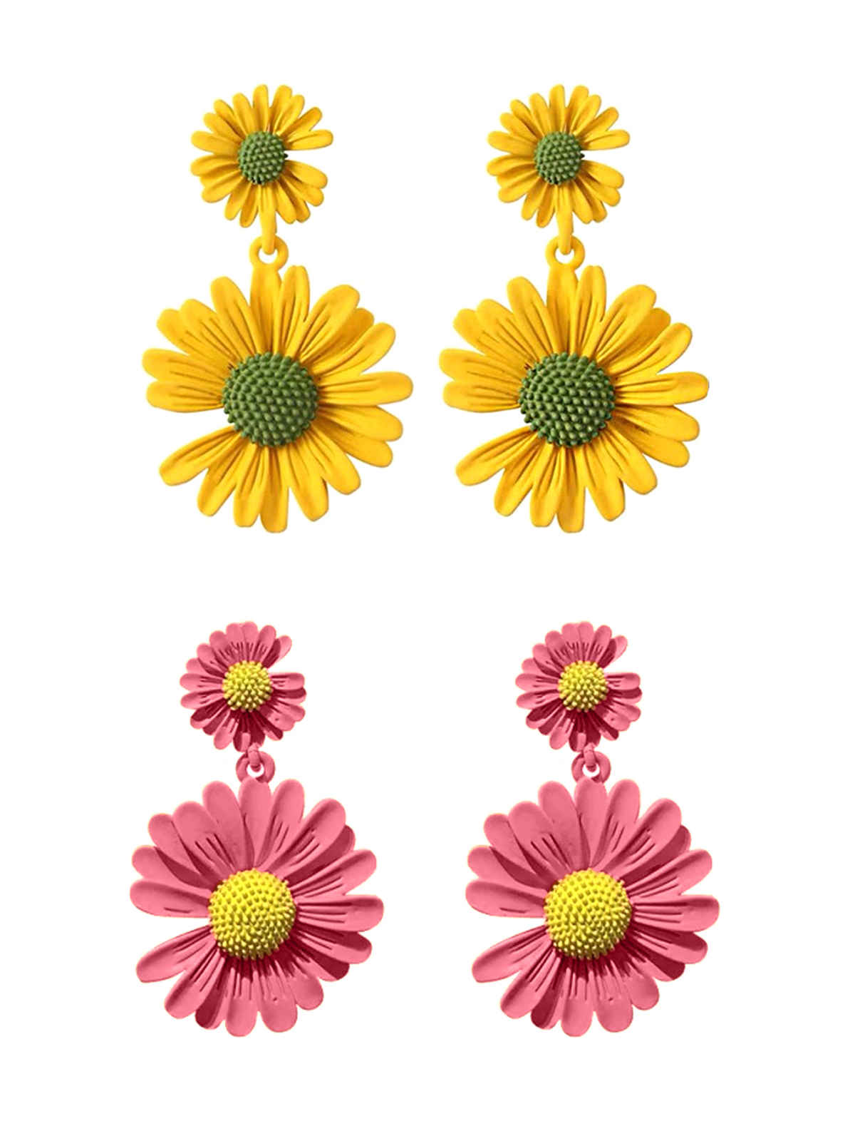 Yellow Chimes Women Set Of 2 Pink & Yellow Floral Drop Earrings