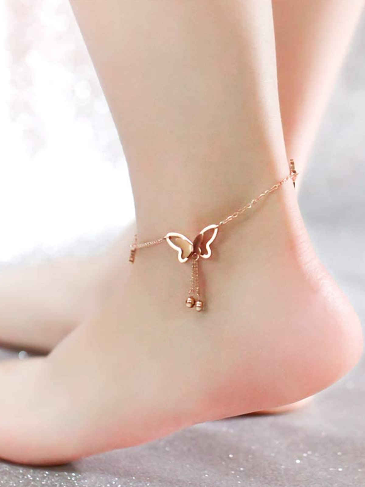Yellow Chimes Charm Inter-linked Chain Style Chic Anklet