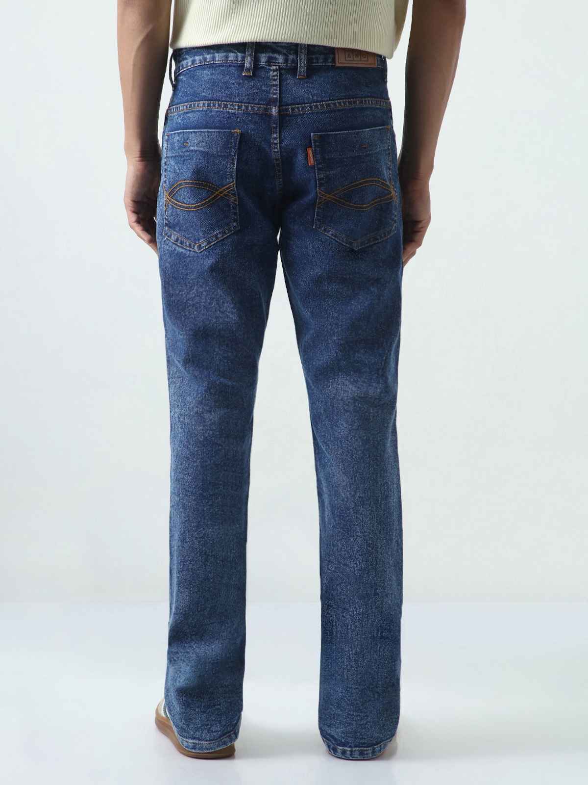 Urbano Fashion Men's Dark Blue Washed Bootcut Jeans Stretchable-32