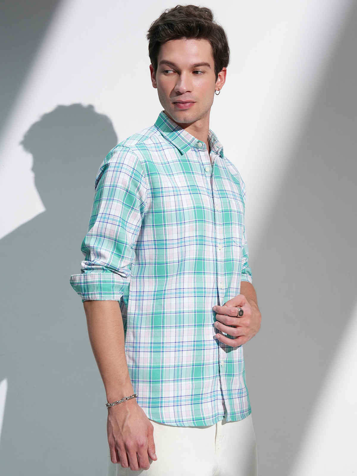 Highlander Slim Fit Tartan Checked Spread Collar Casual Shirt | Multicolor | L