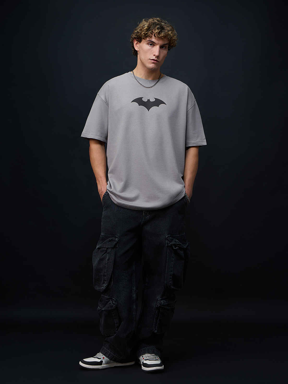 The Souled Store Men's Batman To The Rescue Oversized T-shirt | Grey | 2XL