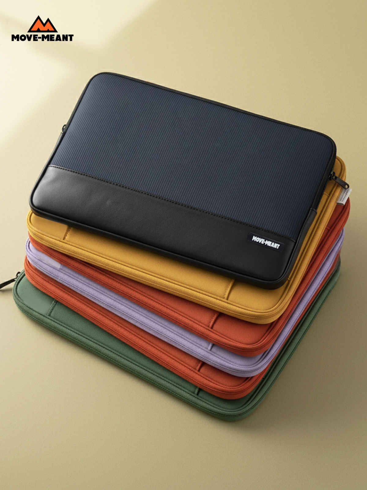 Move-Meant Laptop Sleeve | 11-14 inch | PU, Water-Resistant, Slim Case with Zipper | Black
