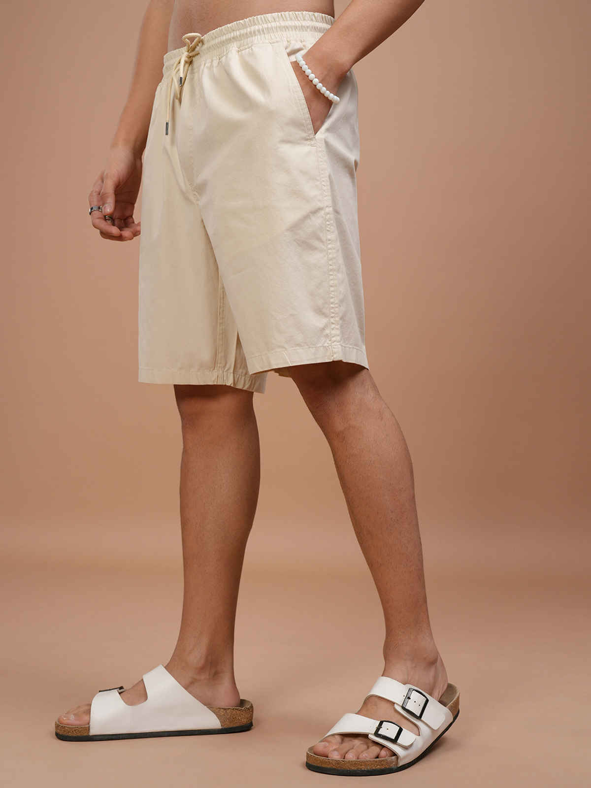 Highlander Men's Solid Regular Fit Shorts | Off White | 32 in