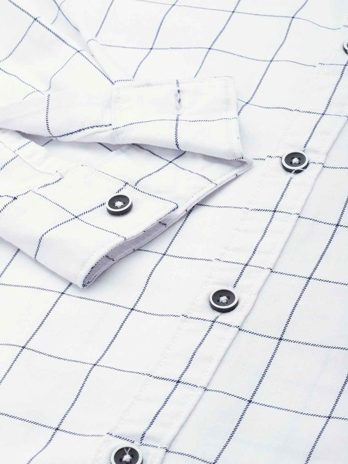 The Indian Garage Co Men | Regular Fit Checked Casual Shirt | White | L