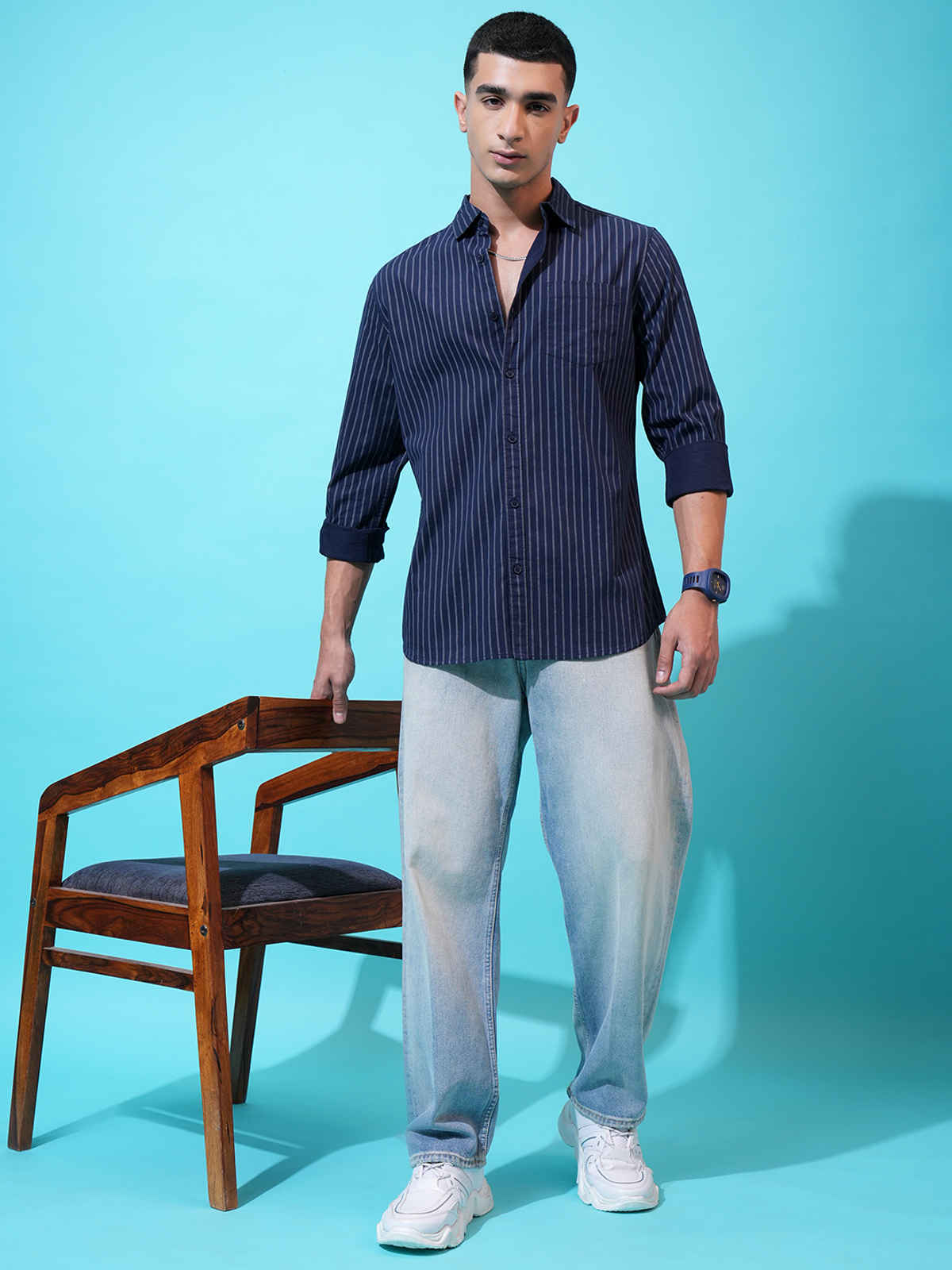 Highlander Men's Checked Slim Fit Shirt | Navy & Grey | M