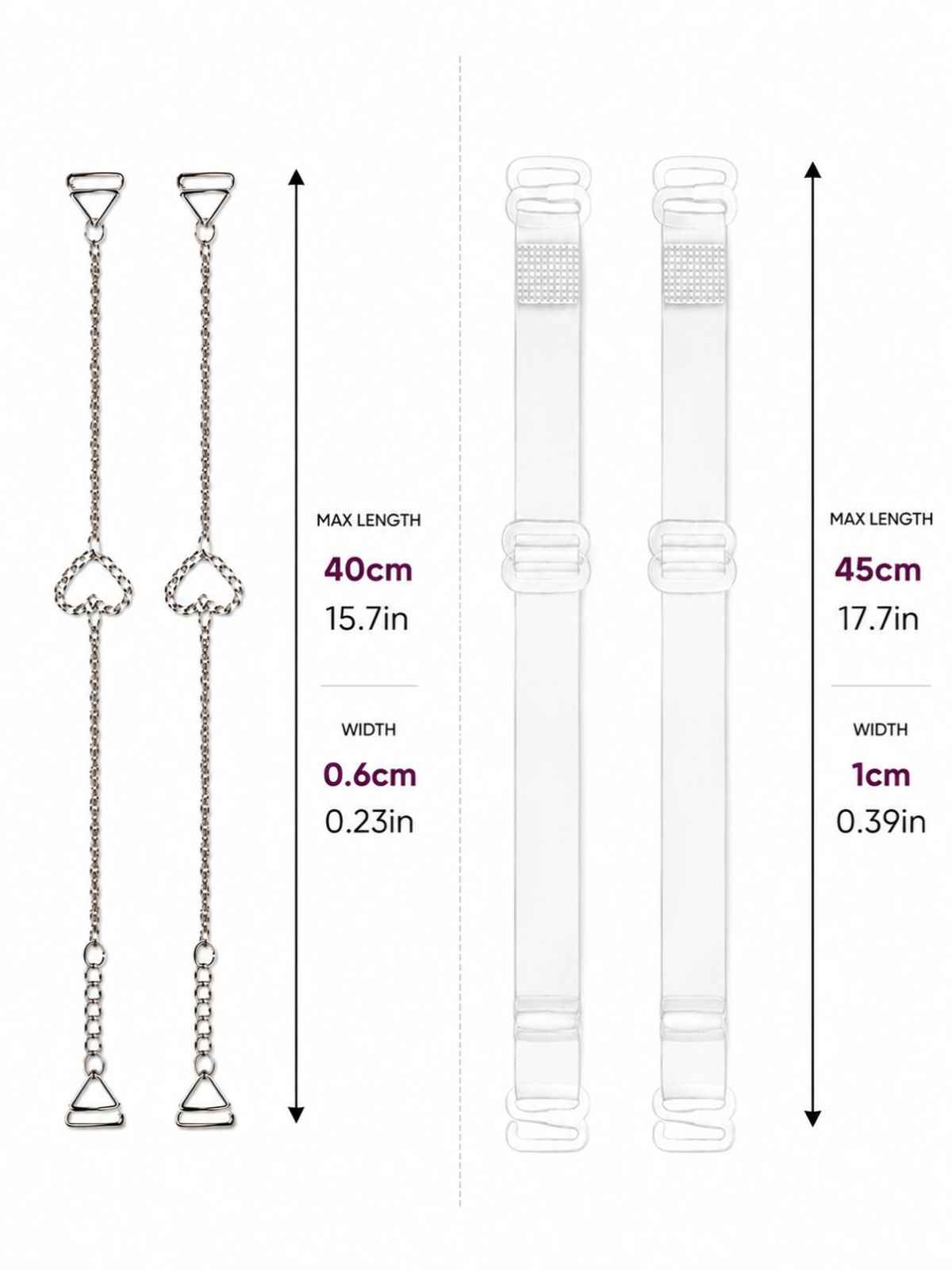 Secrets By ZeroKaata Women's Fashion Bra Strap Set | Glitter Heart & Transparent | Free Size