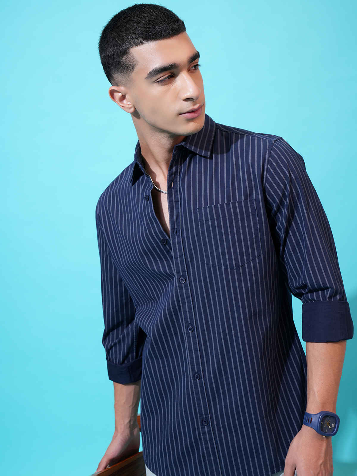 Highlander Men's Checked Slim Fit Shirt | Navy & Grey | L