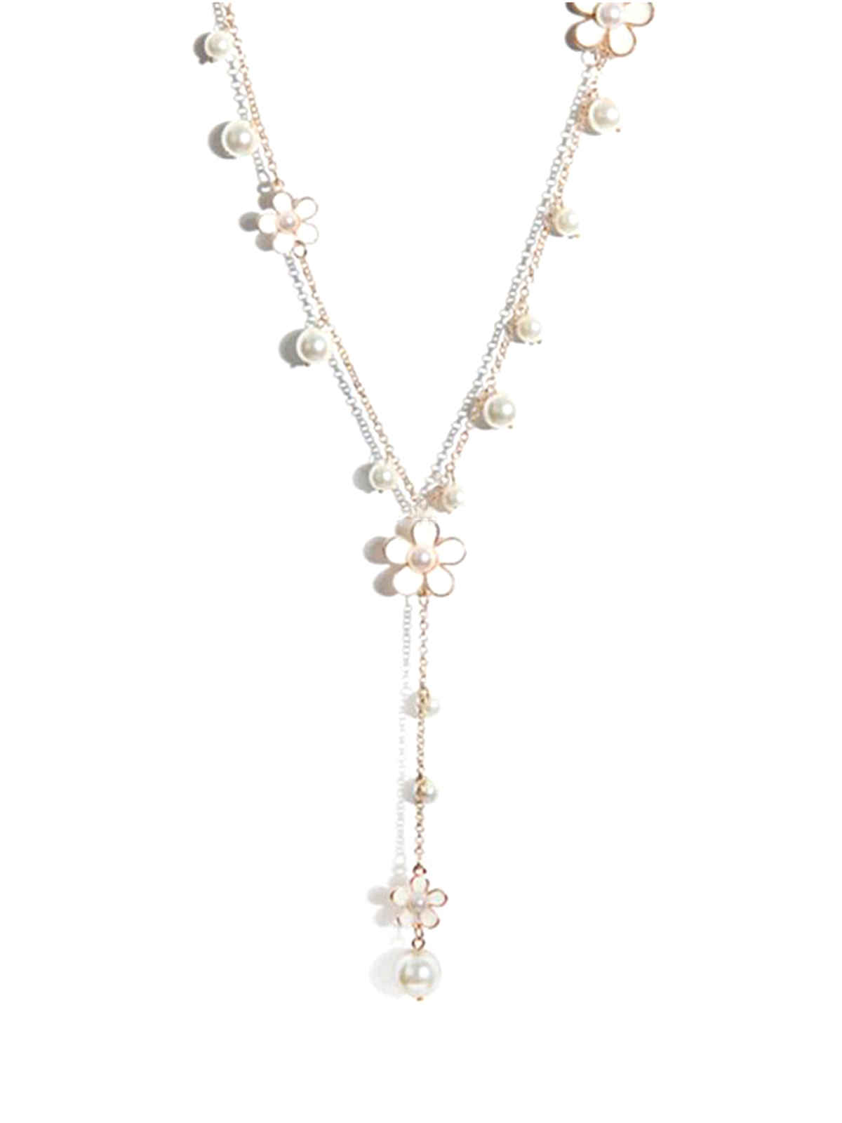 Yellow Chimes Floral Pearl Long Chain Necklace for Women