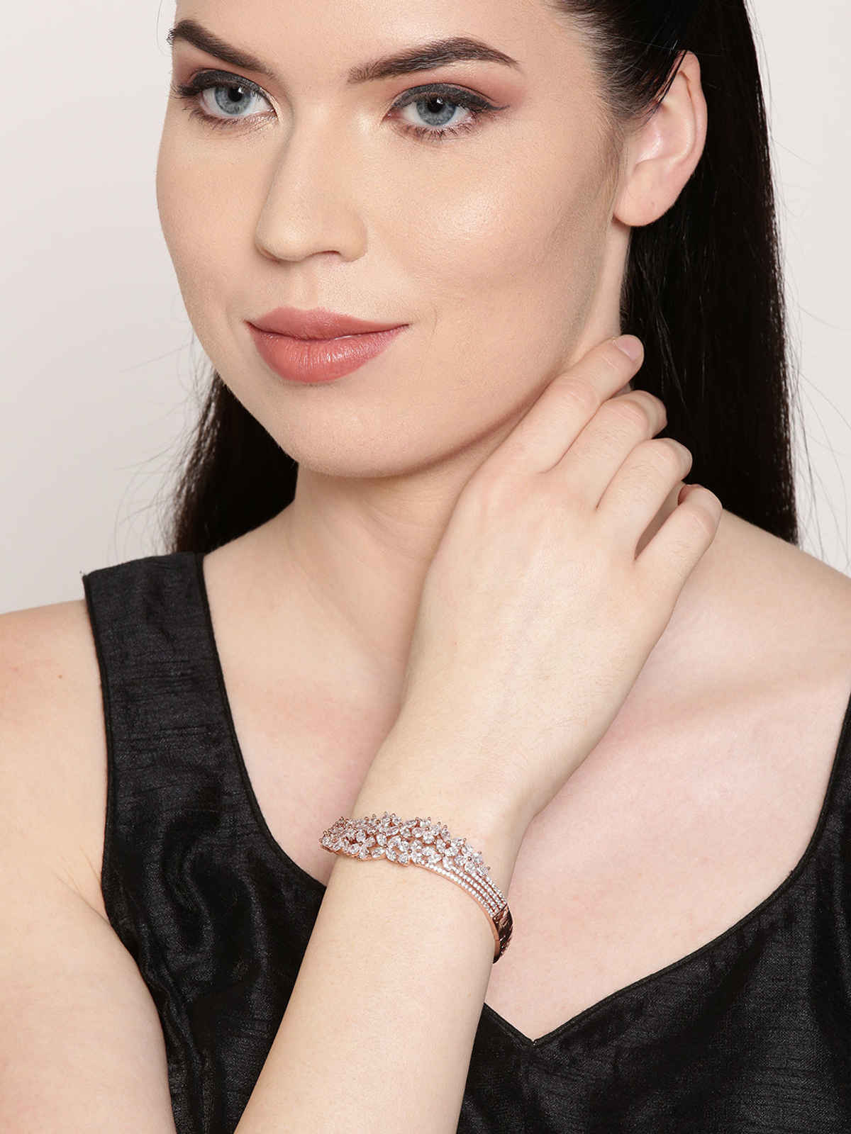 Priyaasi Rose Gold-Plated American Diamond Studded Floral Bracelet