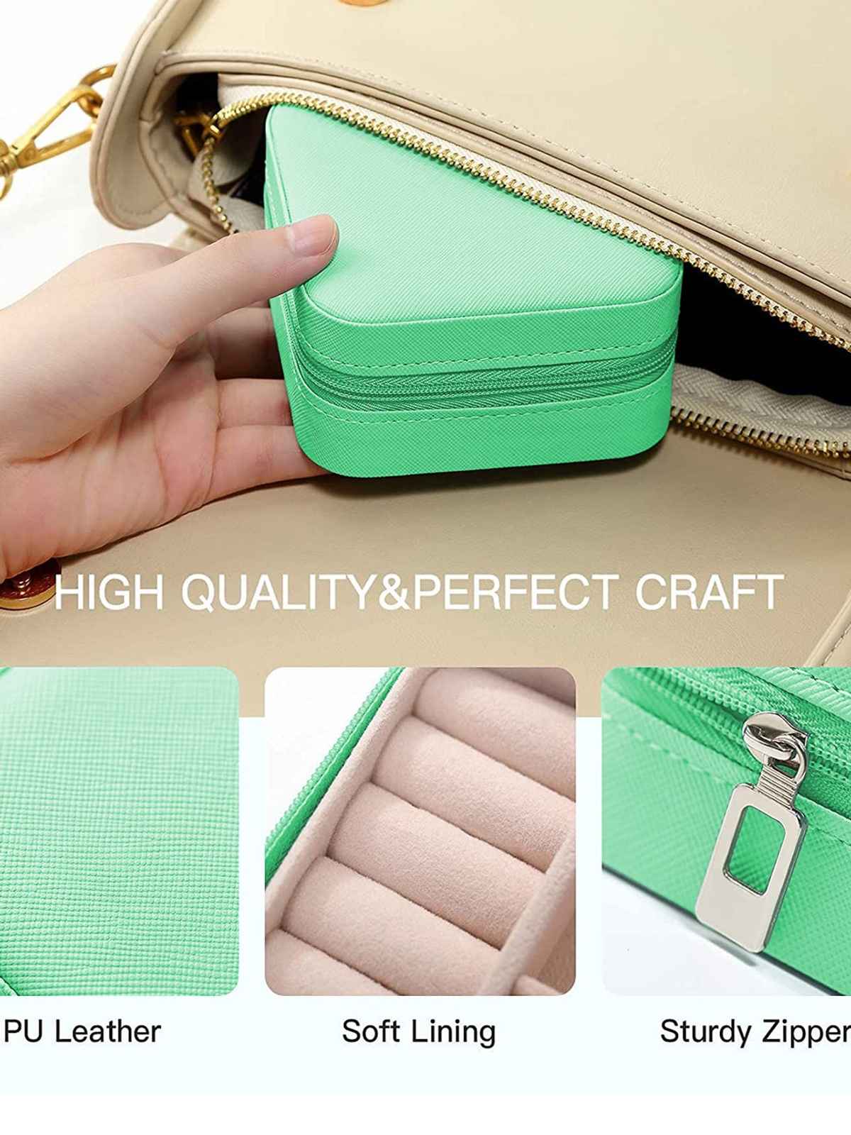Youbella Pu Leather Zipper Portable Travel Storage Box Case(Green)(Jewellery - Box - 31)