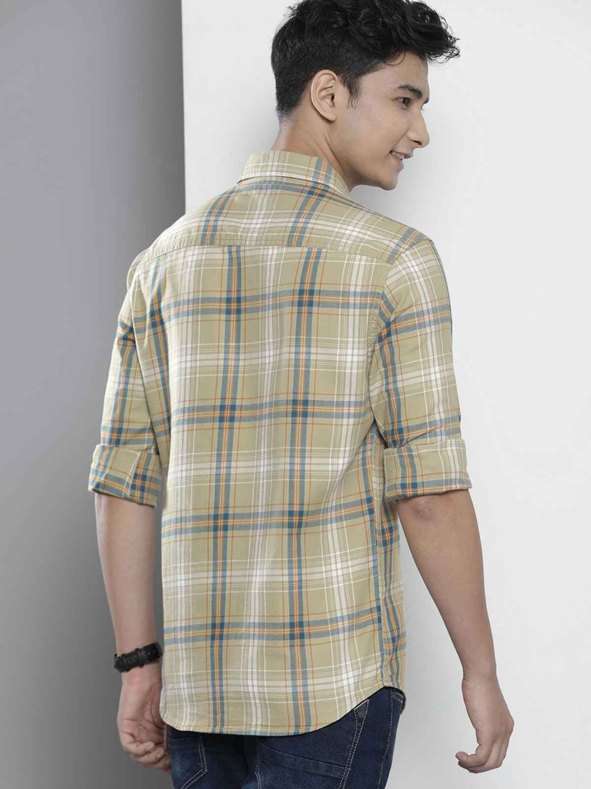 The Indian Garage Co Men's Slim Fit Checked Casual Shirt | Green - XXL