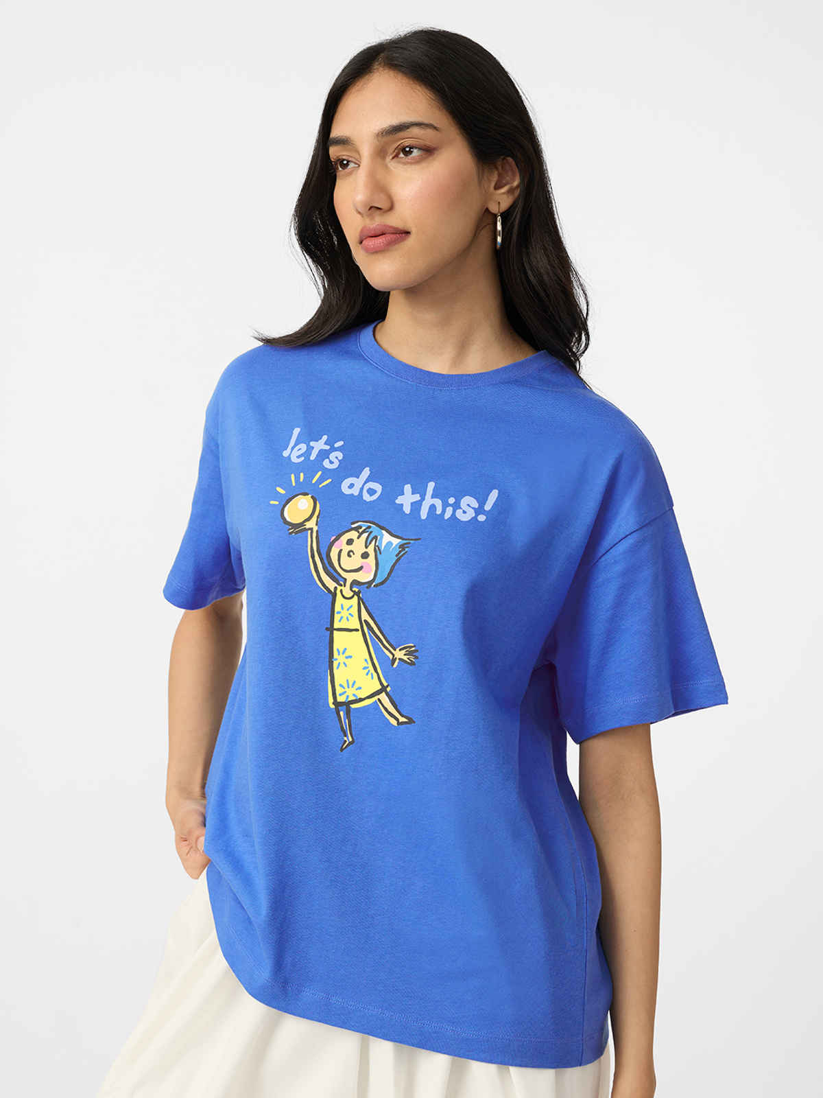 The Souled Store Women's Inside Out - Joy Oversized T-shirt | Blue - L