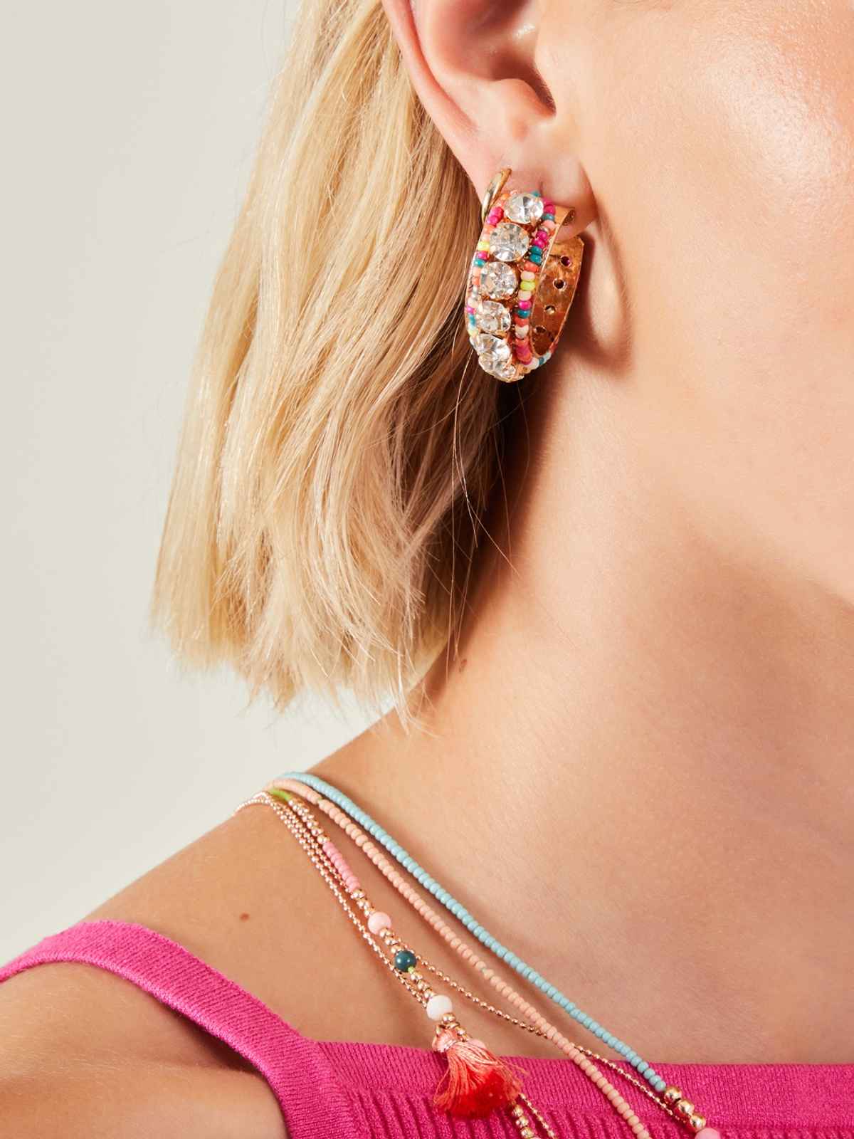 Accessorize London Women's Multi Sparkle Gem Hoop Earrings - Gold