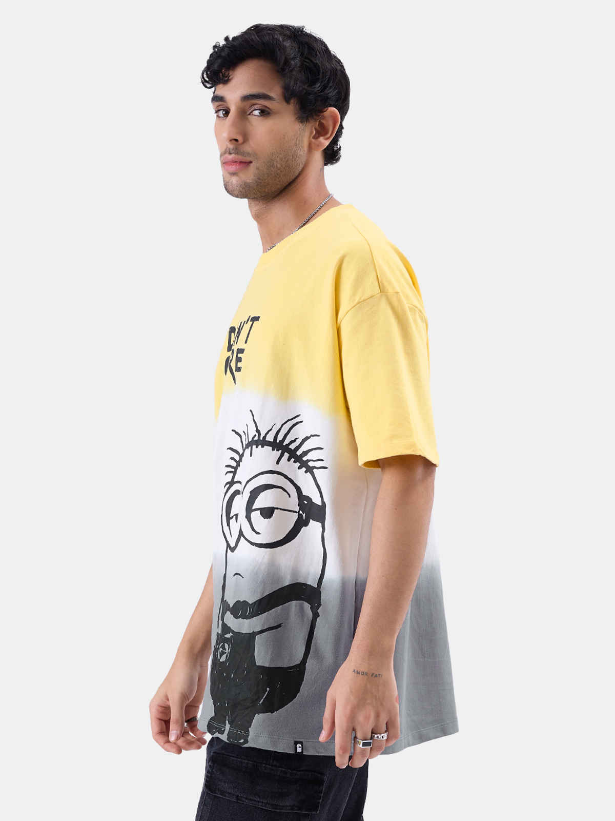 The Souled Store Men's Minions I Don't Care Oversized T-shirt | Multicolor - S