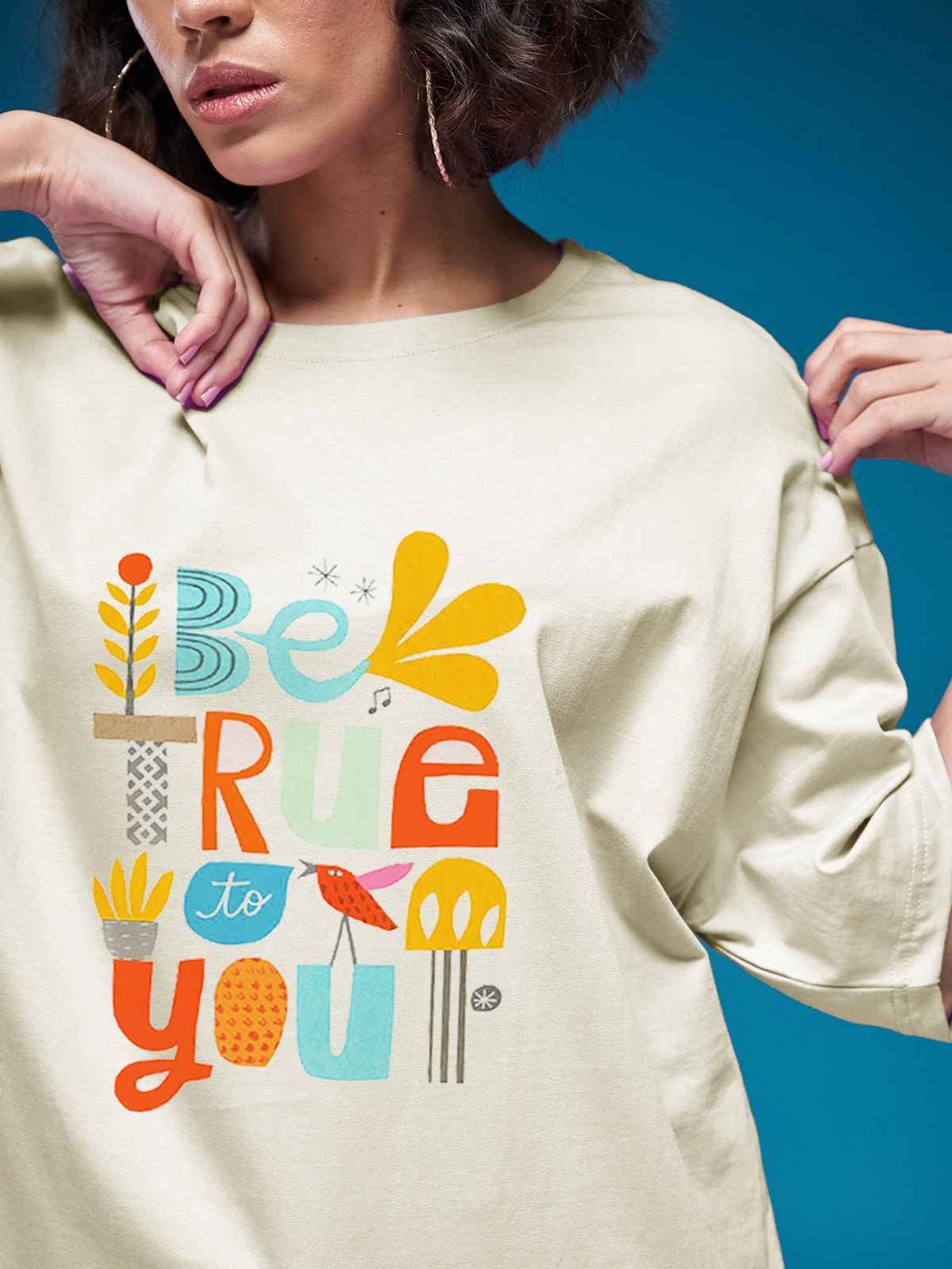 Smartees Womens Oversize Printed T-shirt | WW - 2036 | Skin | L