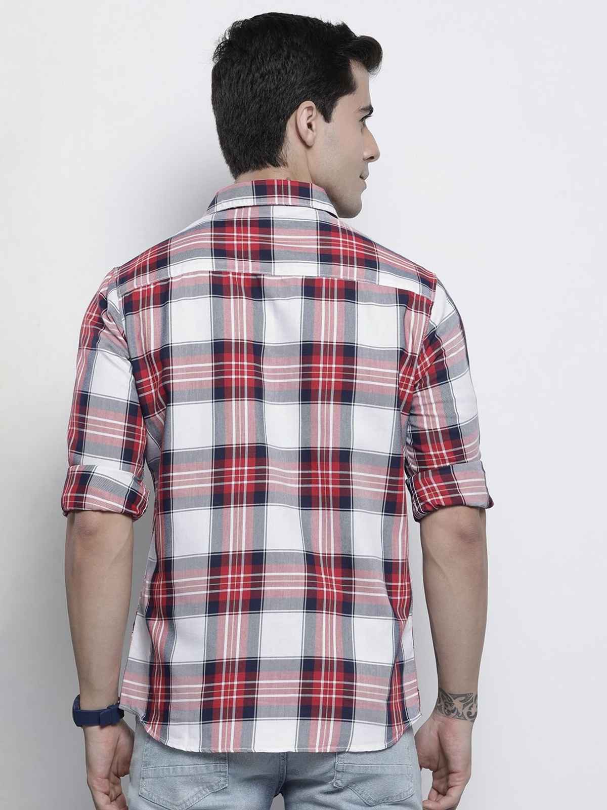 The Indian Garage Co Men's Regular Fit Checkered Casual Shirt | Red - L