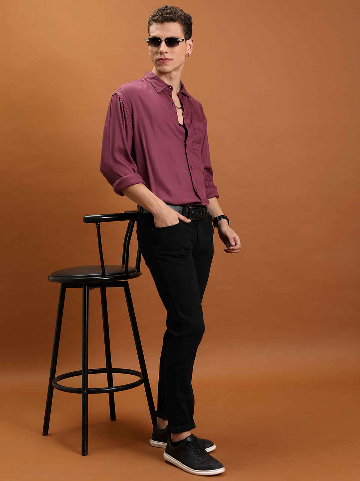 Highlander Men's Straight Fit Mid-Rise Clean Look Stretchable Jeans | Black - 30