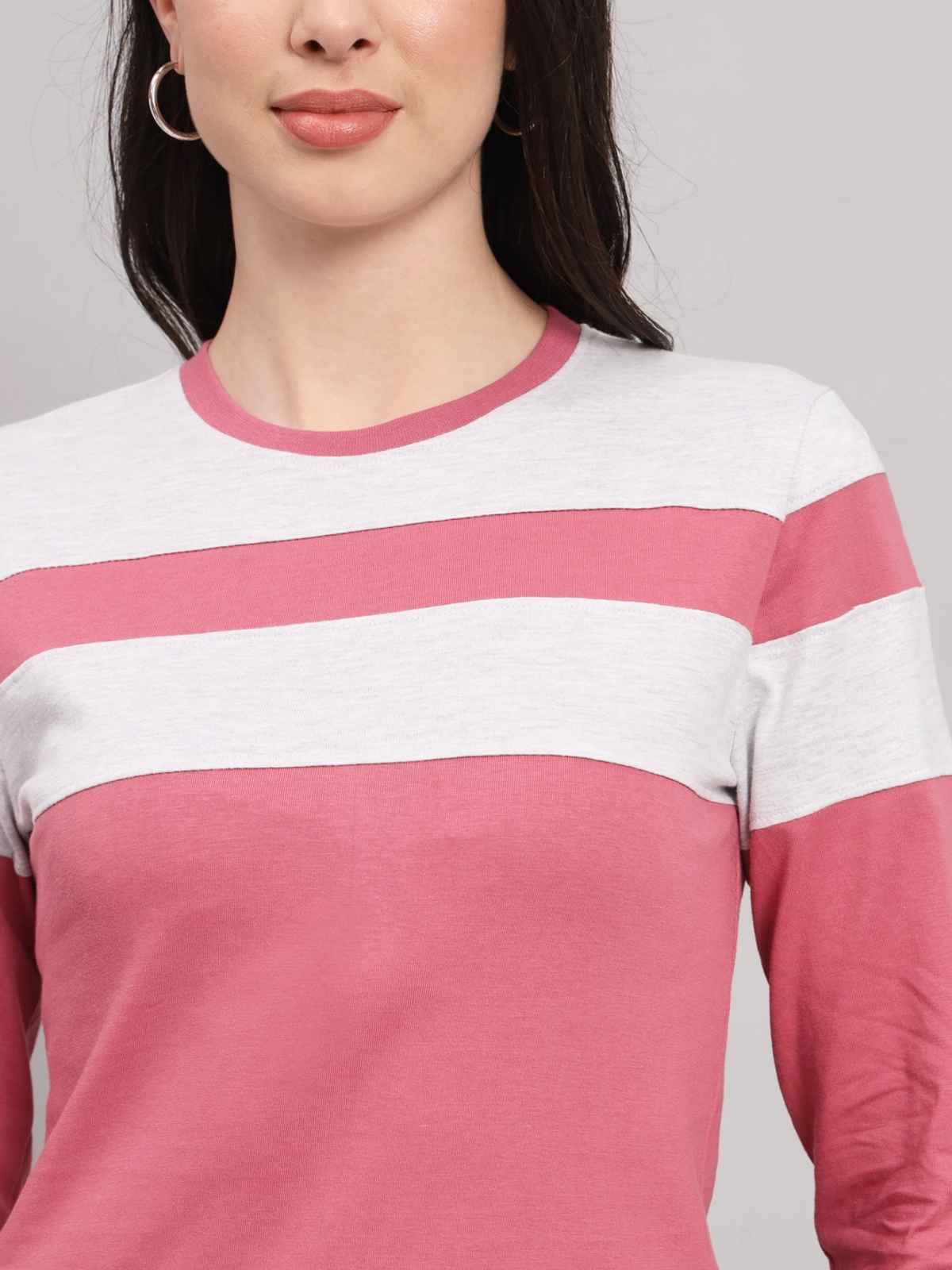 The Dry State Women's Rosebud & White Melange T-shirts WTSH | 1612B | XL