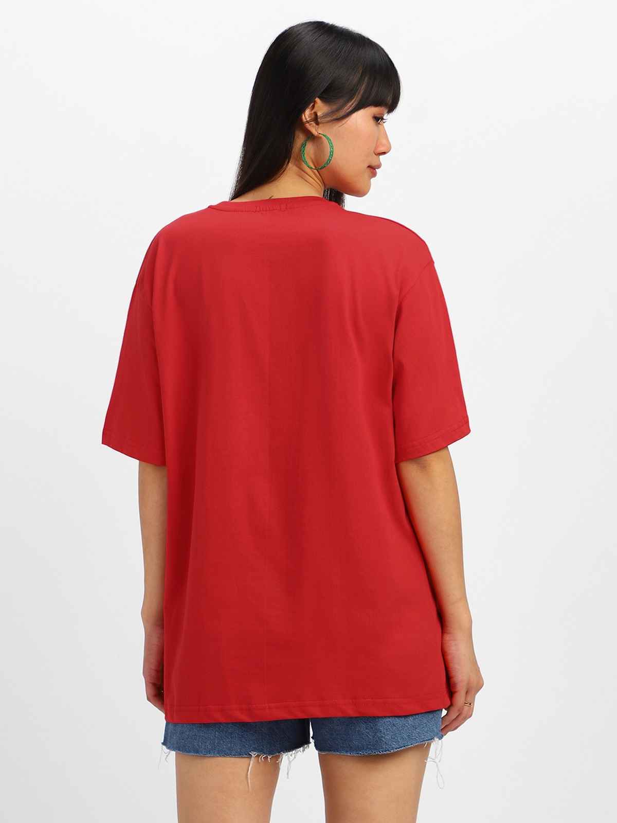 Juneberry Red Tyography Print Oversized Fit T-Shirt - M