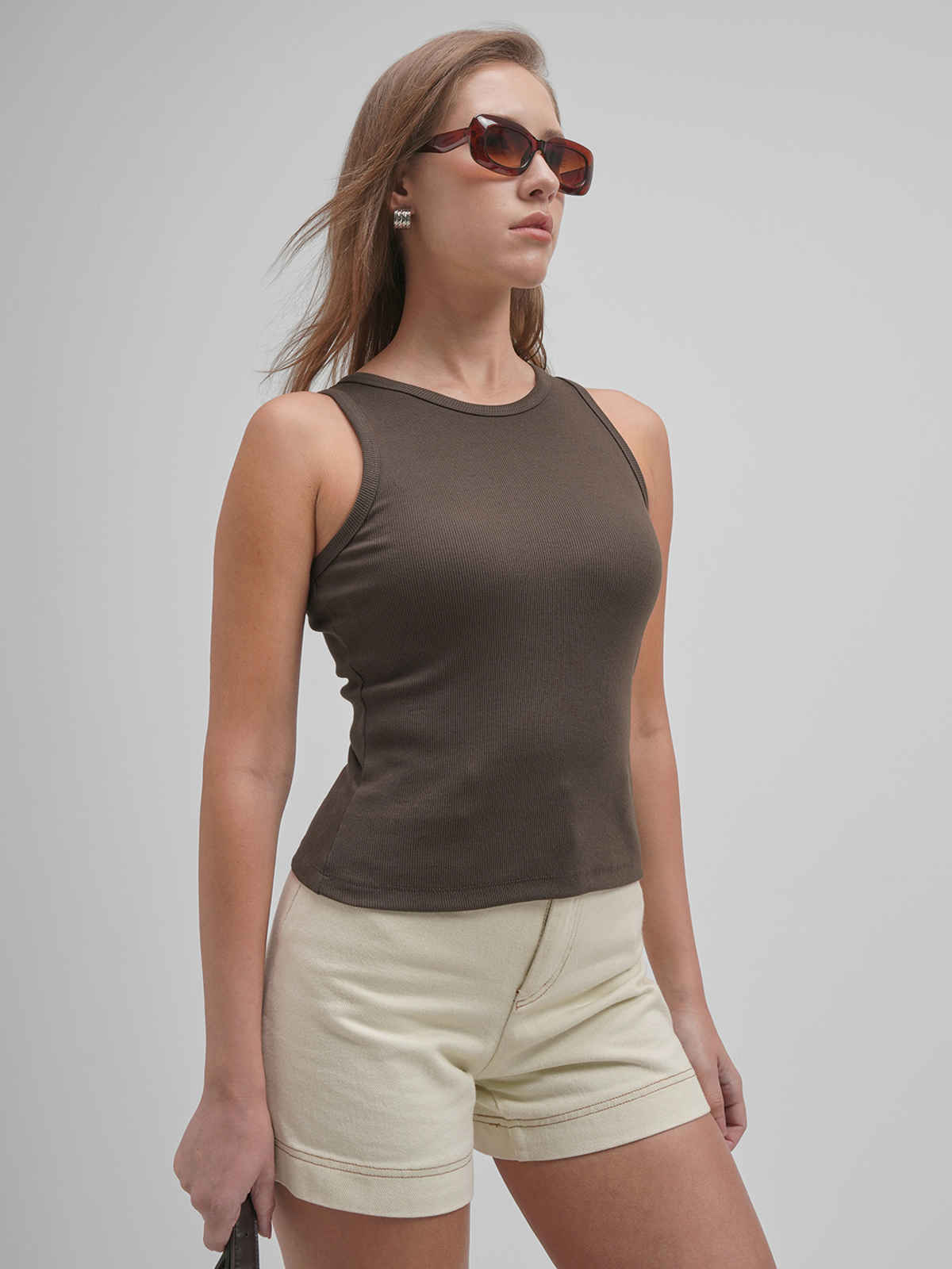 Tokyo Talkies Women Racer Back Top | BROWN | M
