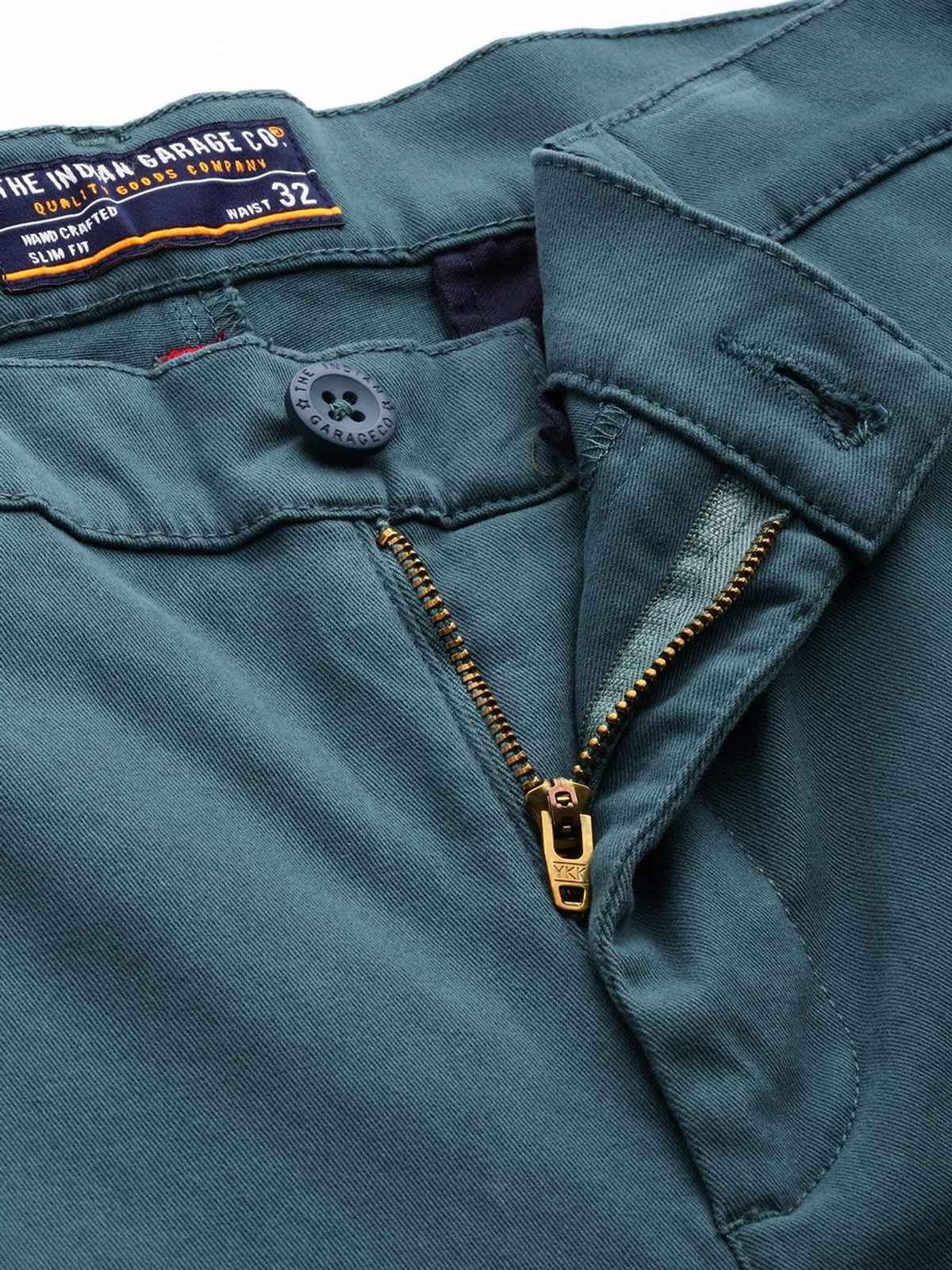 The Indian Garage Co Men's Slim Fit Solid Casual Trouser | Teal - 36