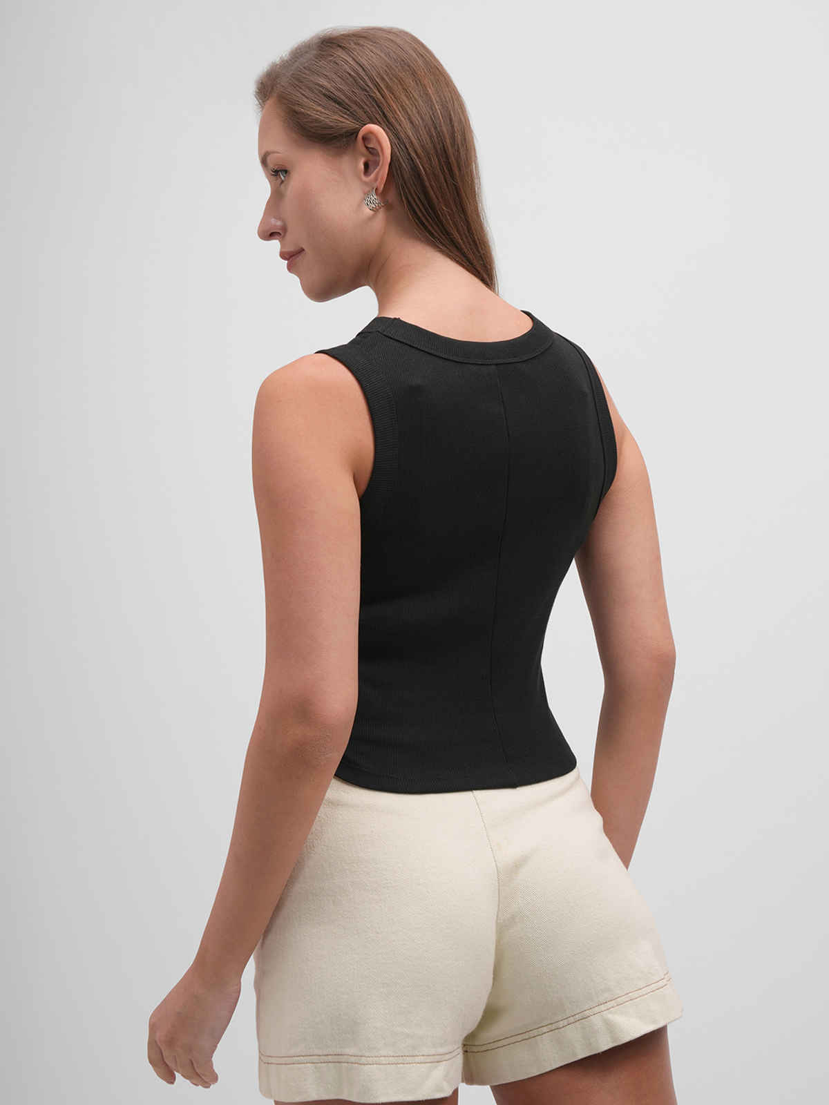 Tokyo Talkies Women Sleeveless Racer Back Top | BLACK | M