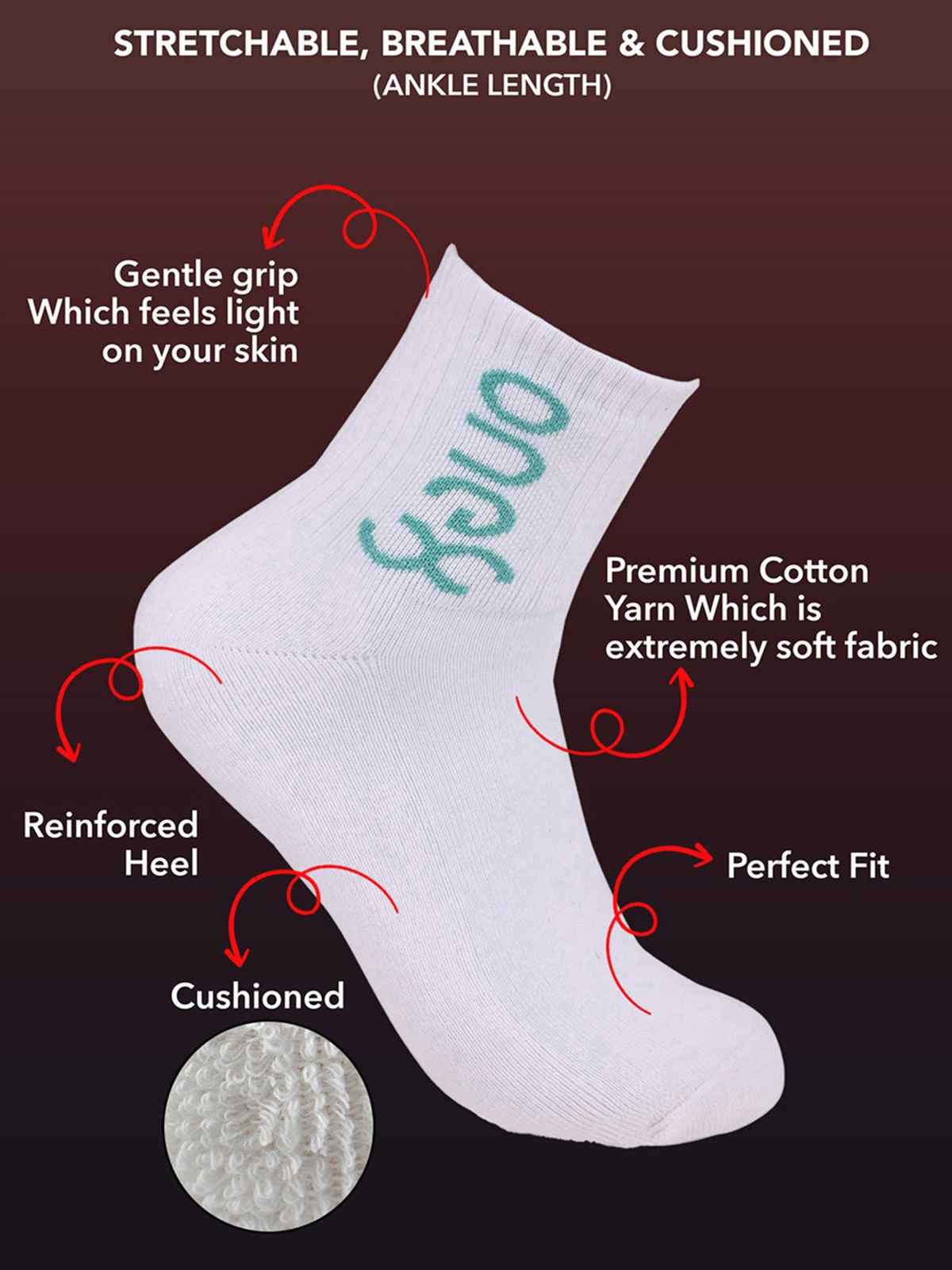 One8 Men's Cotton Ankle Length Socks | White - Free Size