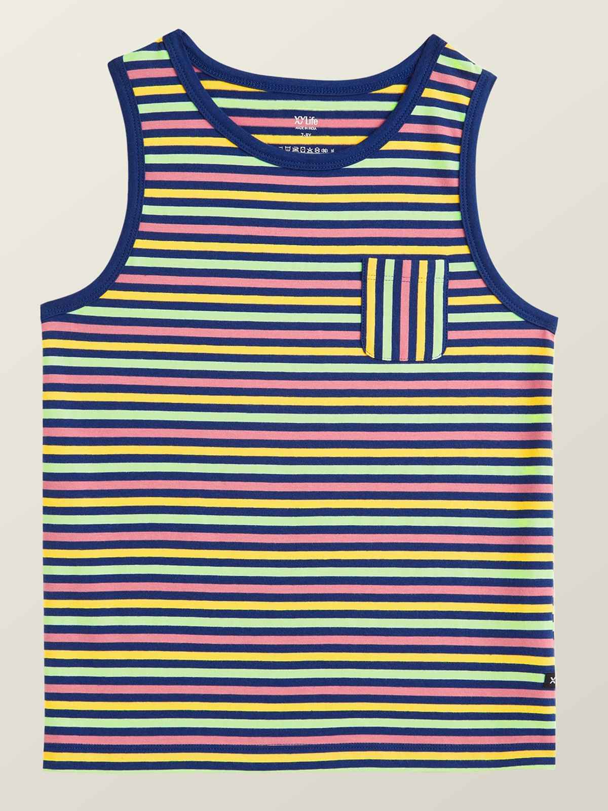 XY Life Kids Outer Vest for Boys, Antimicrobial Finish - Multi Stripes | 7-8Y | Pack Of 2