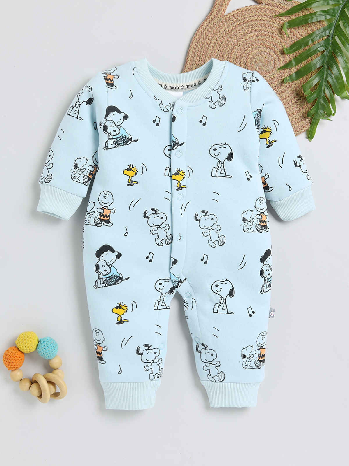 Mom's Love Peanuts Printed Romper Infant Girls | Blue - New Born