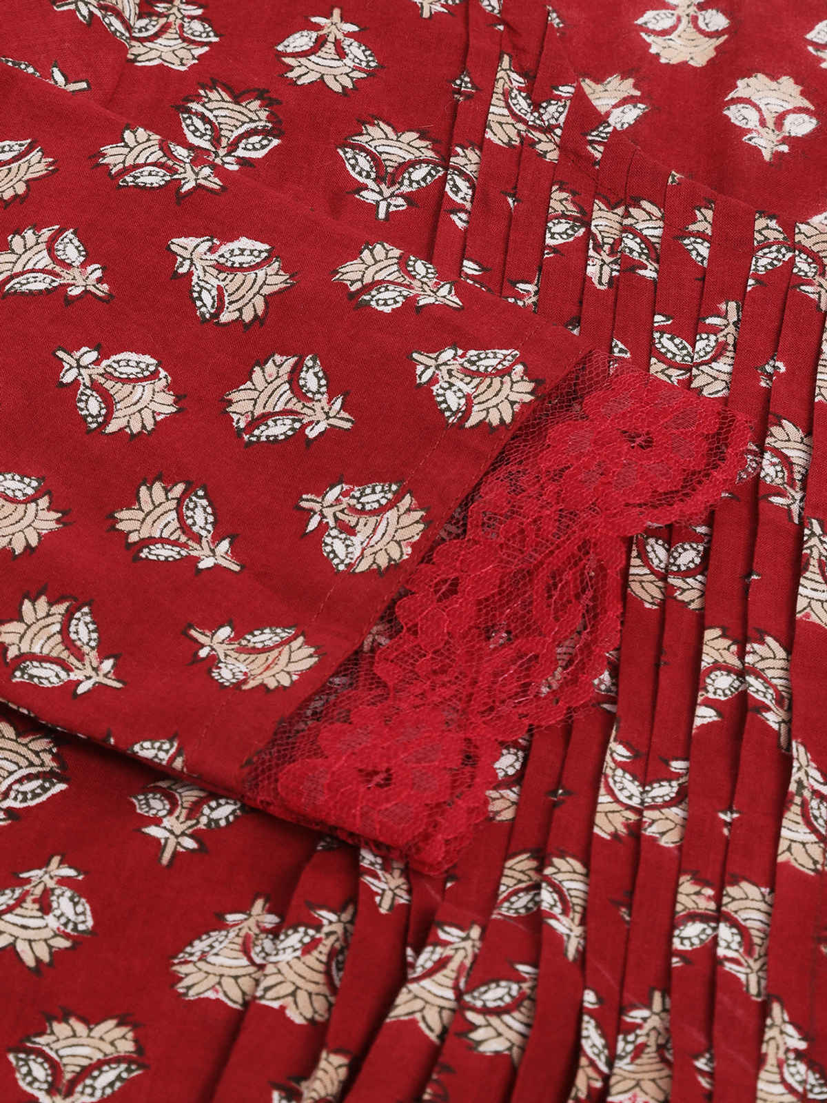 Divena Women s Red Floral Printed Cotton Peplum Tunic DK0966 | L