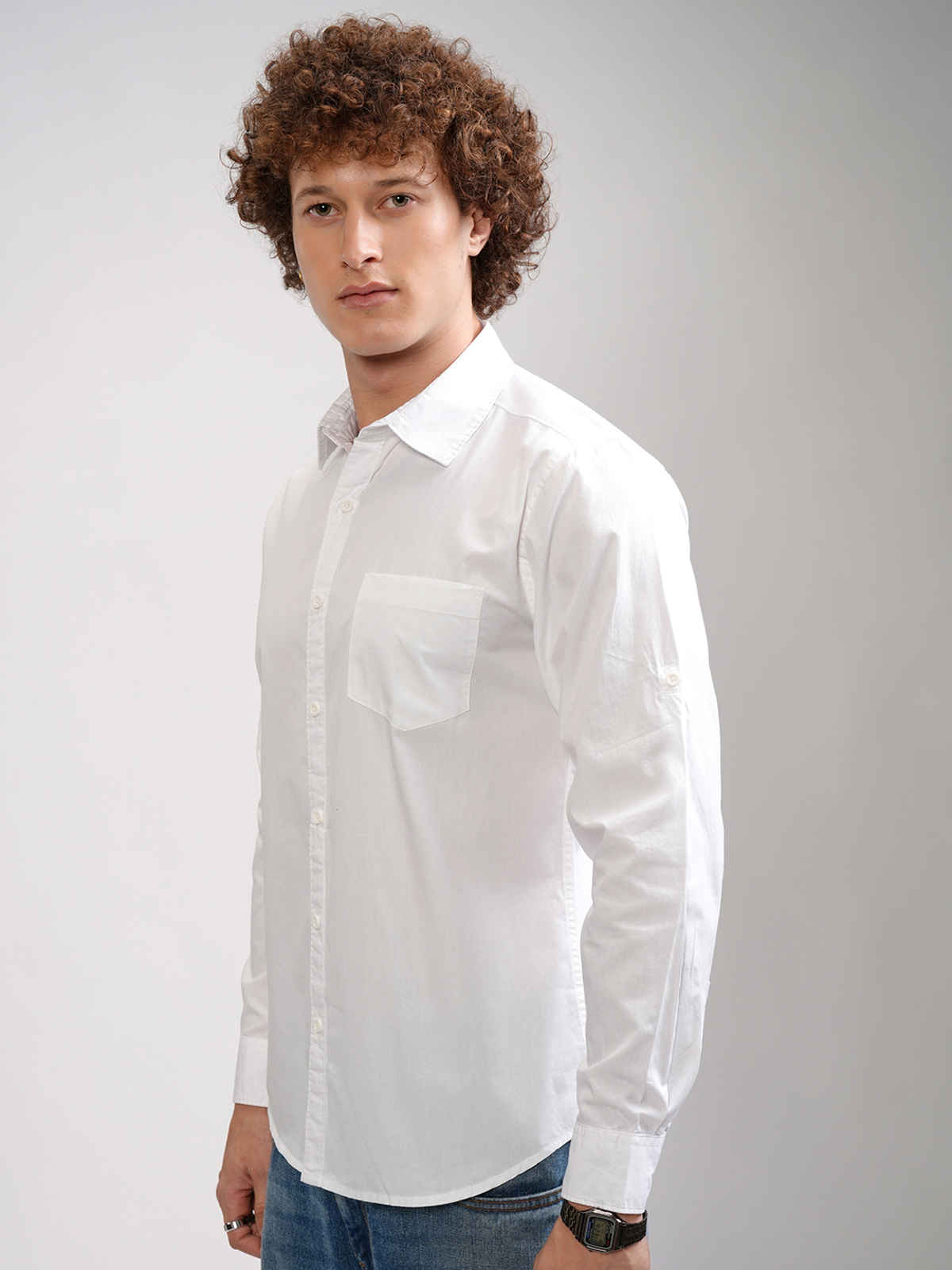 HIGHLANDER Men's Slim Fit Casual Shirt | White | M