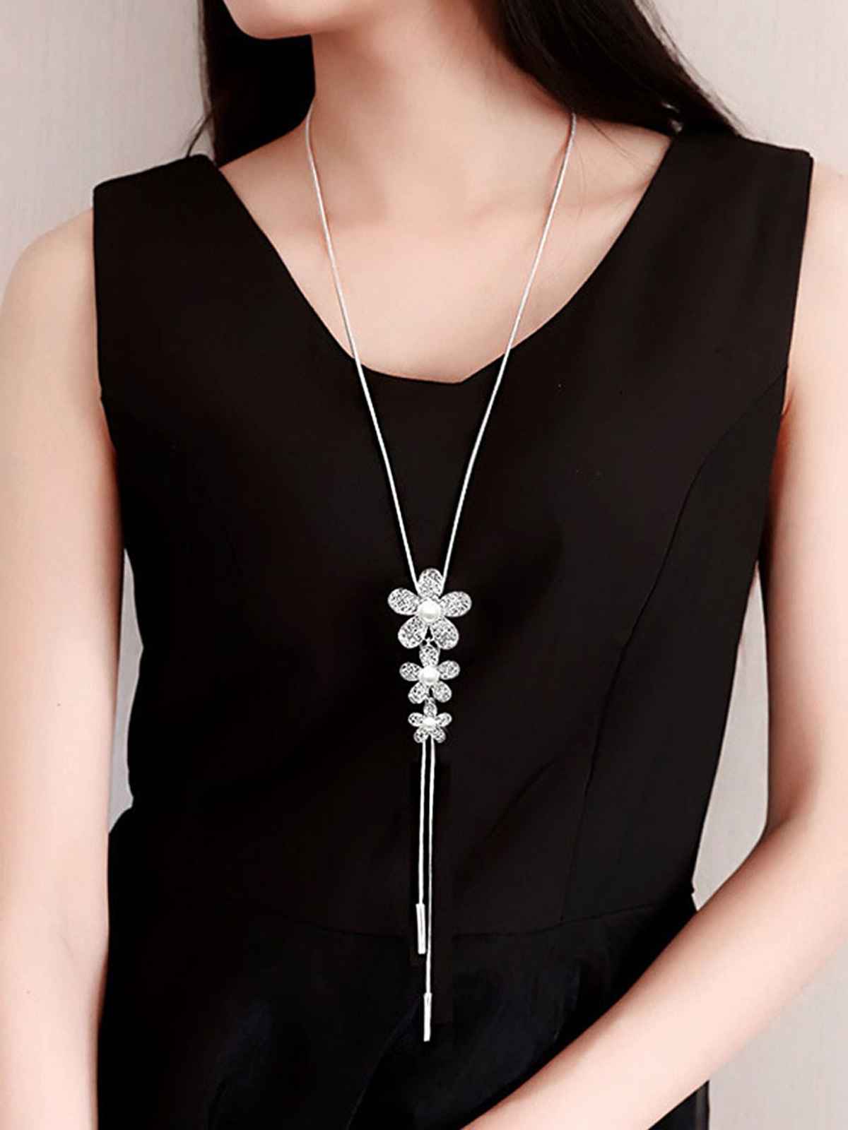 Yellow Chimes Floral Pendant Long Chain Necklace for Women