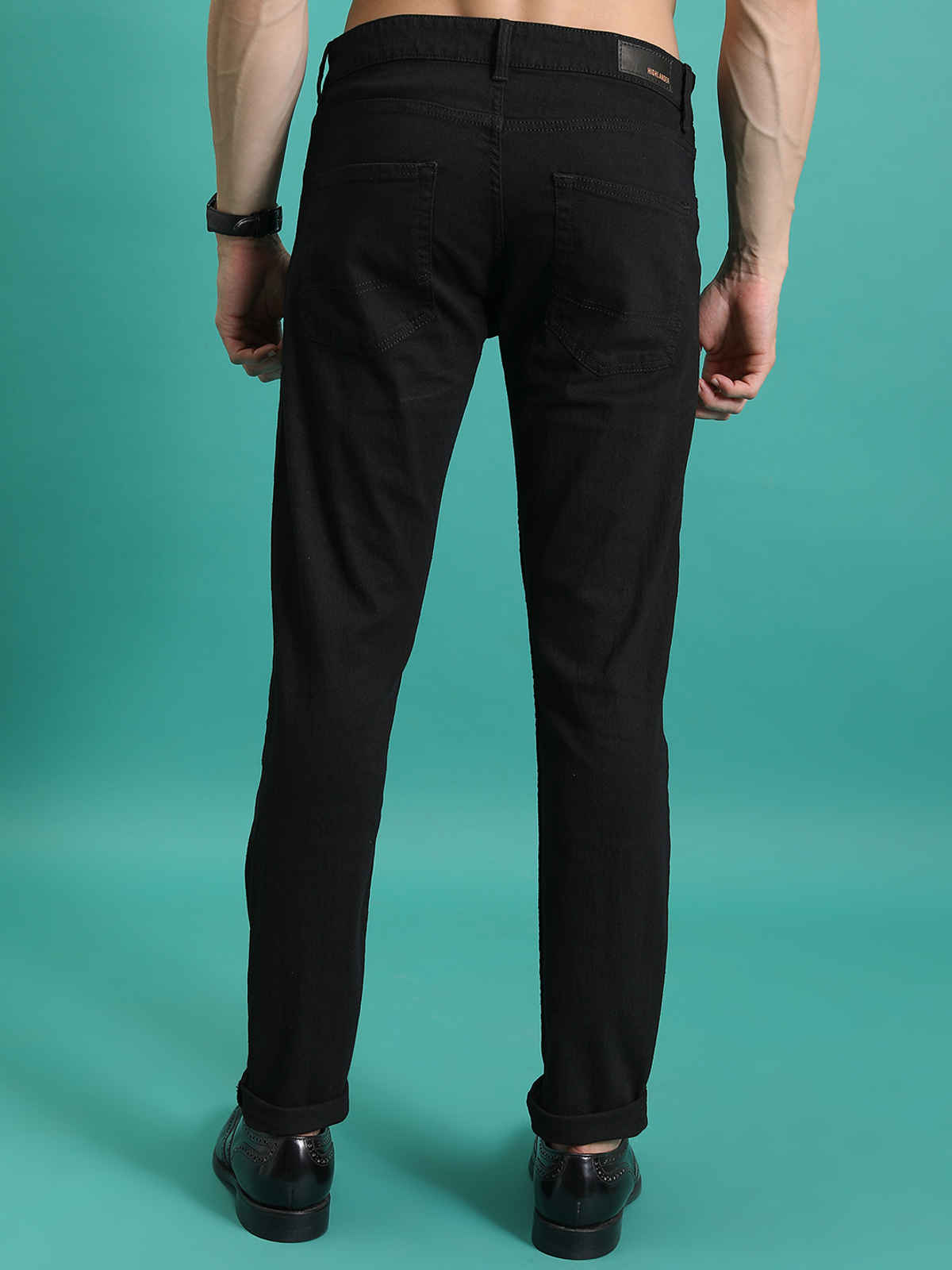 Highlander Men's Tapered Fit Clean Look Stretchable Jeans | Black - 36
