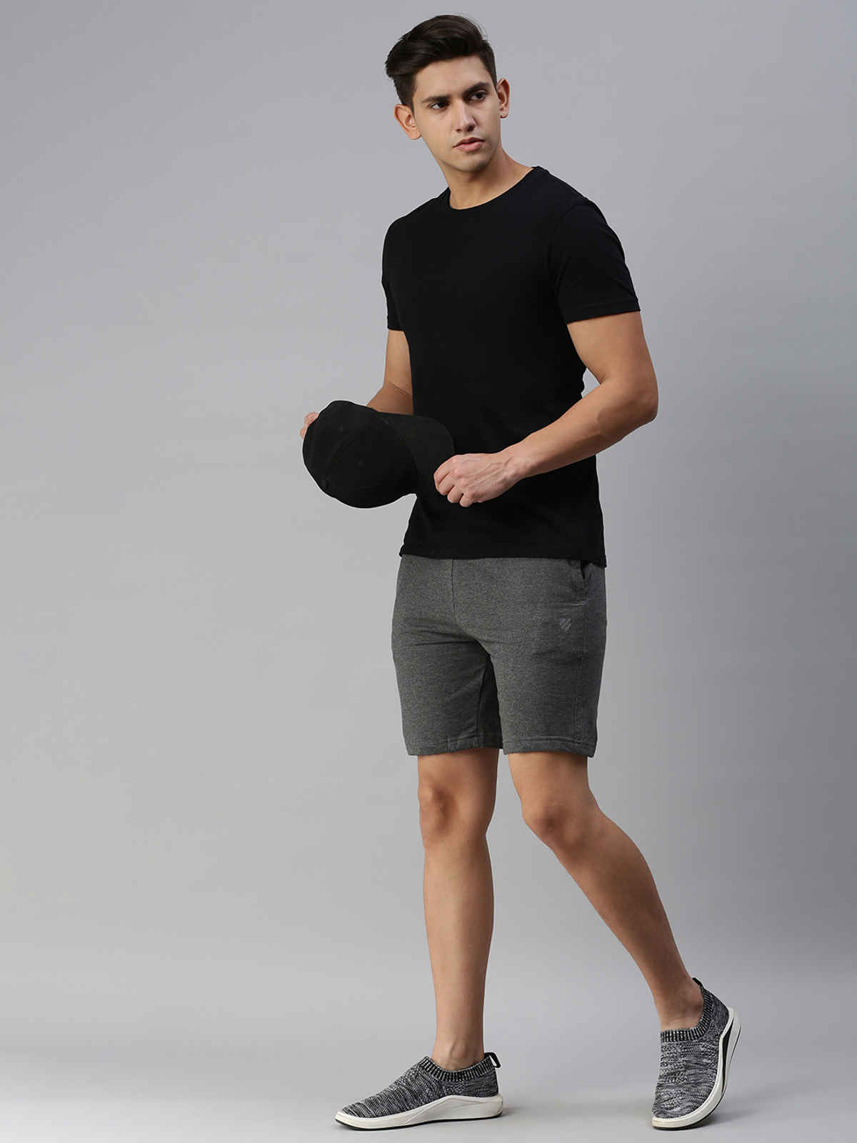 Onn French Terry Active Superior Cotton Shorts | Black Melange - S