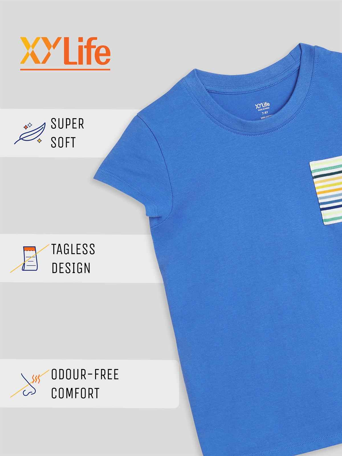 XY Life Girl's Playmate Intelliease Combed Cotton T-shirt | Classic Blue - 13 to 14 years