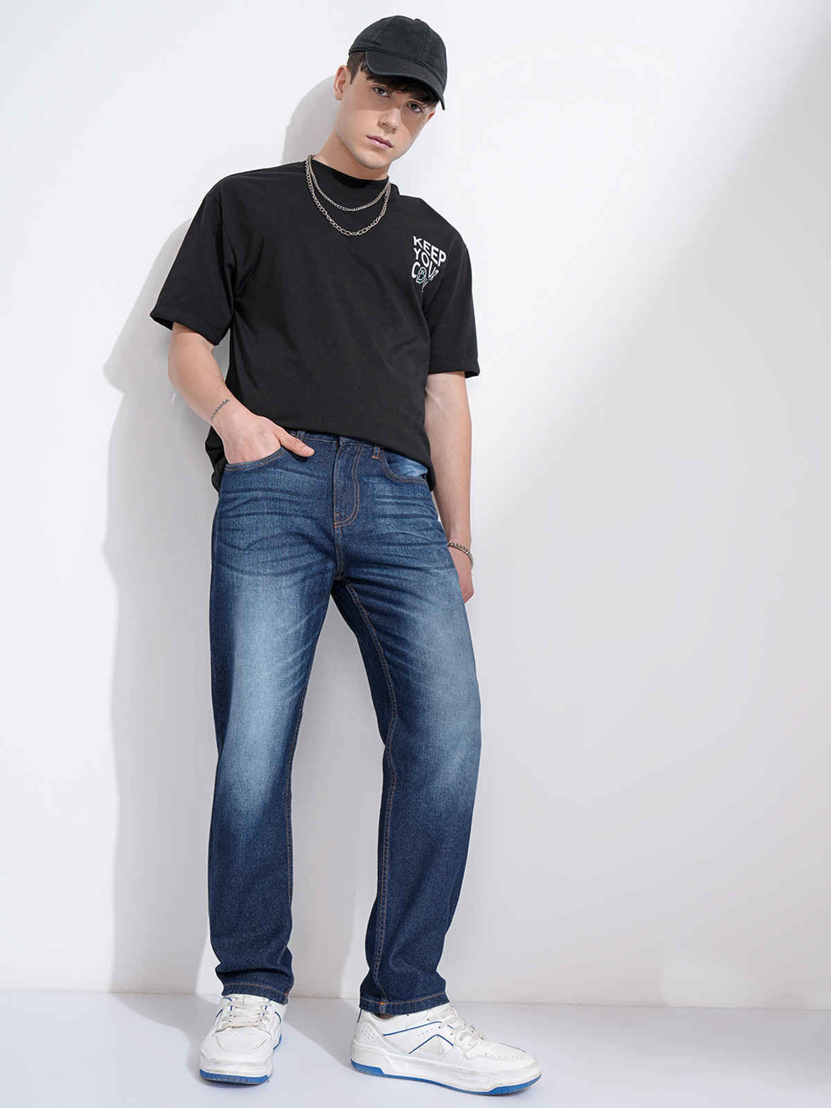 Highlander Men's Washed Relaxed Fit Jeans | Blue Indigo - 30