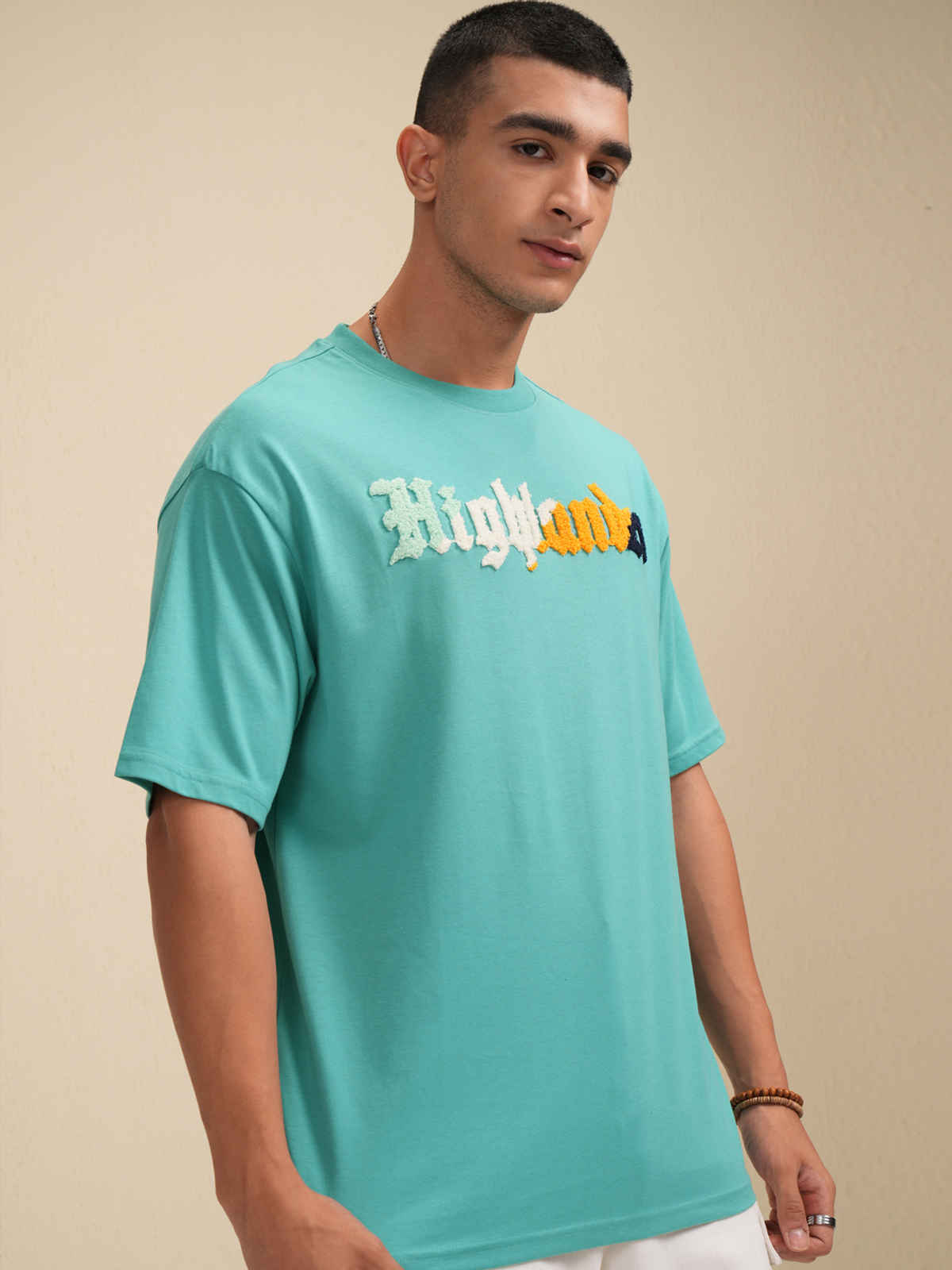 Highlander Men's Sea Green Typography Printed Relaxed Fit Casual Tshirt |Sea Green|M