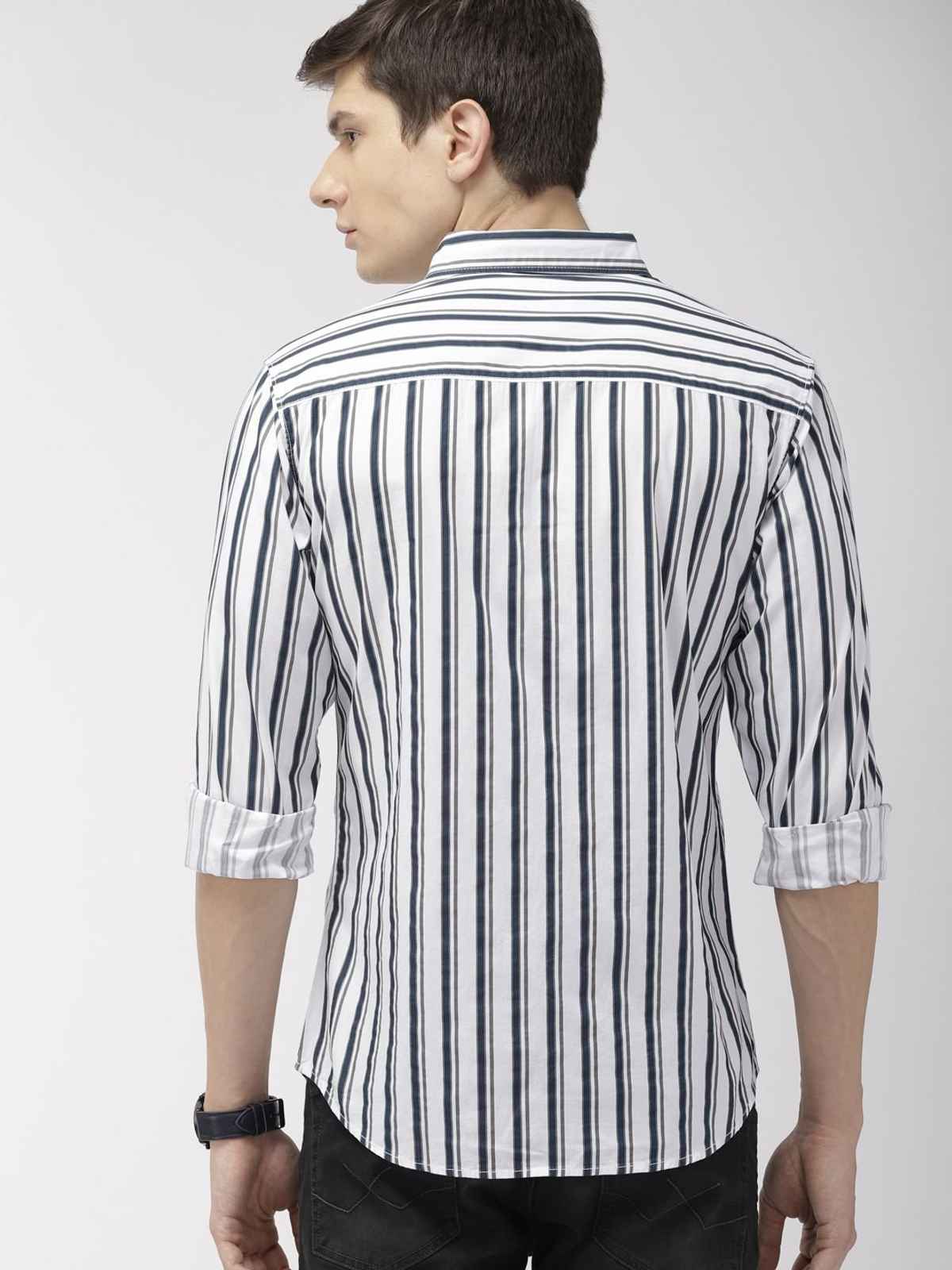 The Indian Garage Co Men's Slim Fit Multi Stripes Casual Shirt | White - 2XL