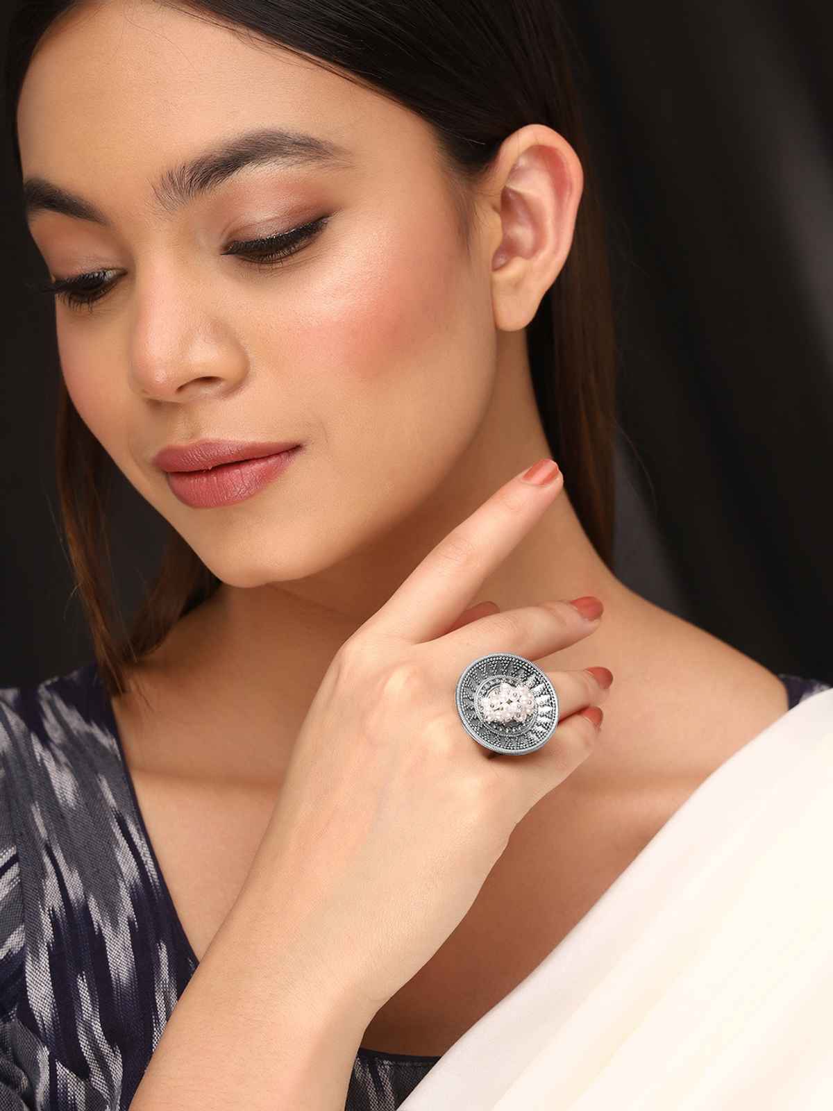 Priyaasi Silver Oxidised Ring For Women