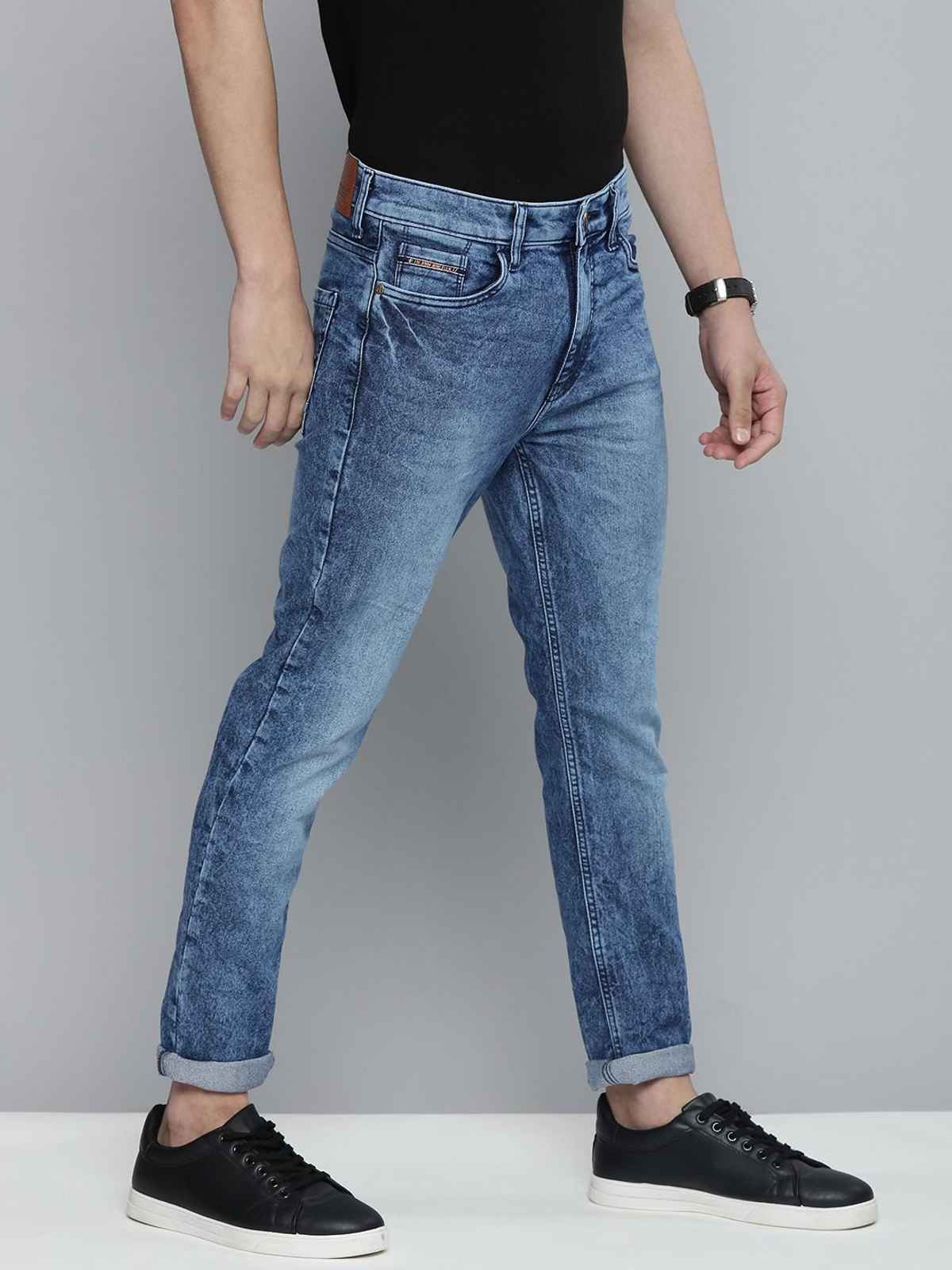 The Indian Garage Co Men's Slim Fit Solid Casual Jeans | Blue - 36