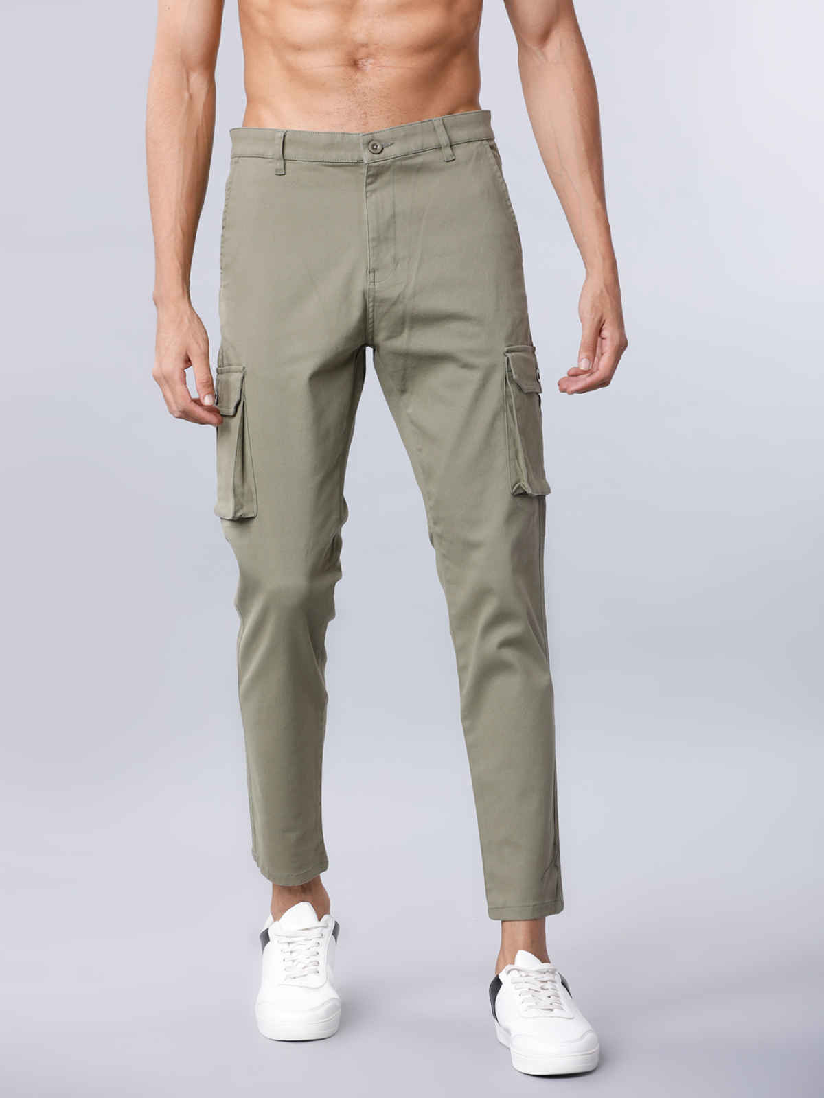 HIGHLANDER Men's Slim Fit Solid Cargos | Capulet Olive - 32