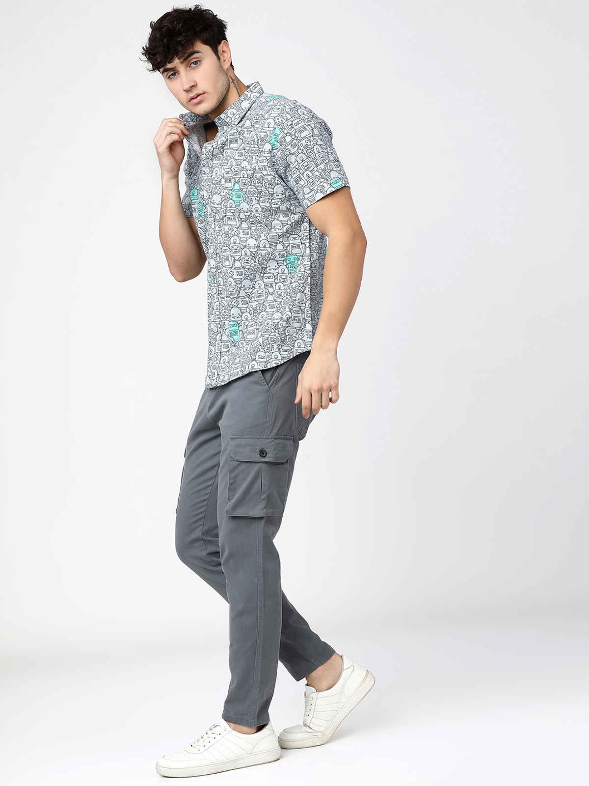 HIGHLANDER Men's Slim Fit Cargo Trousers | Grey - 30