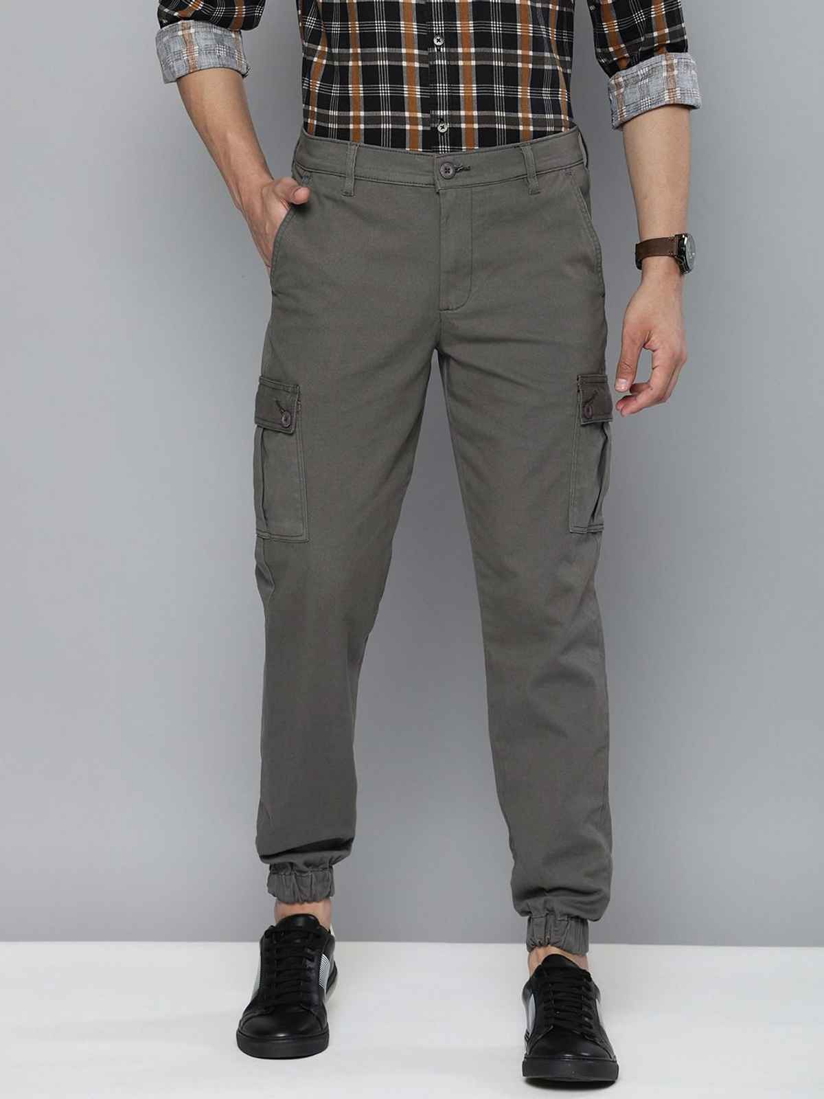 The Indian Garage Co Men's Slim Fit Solid Casual Trouser | Grey - 34